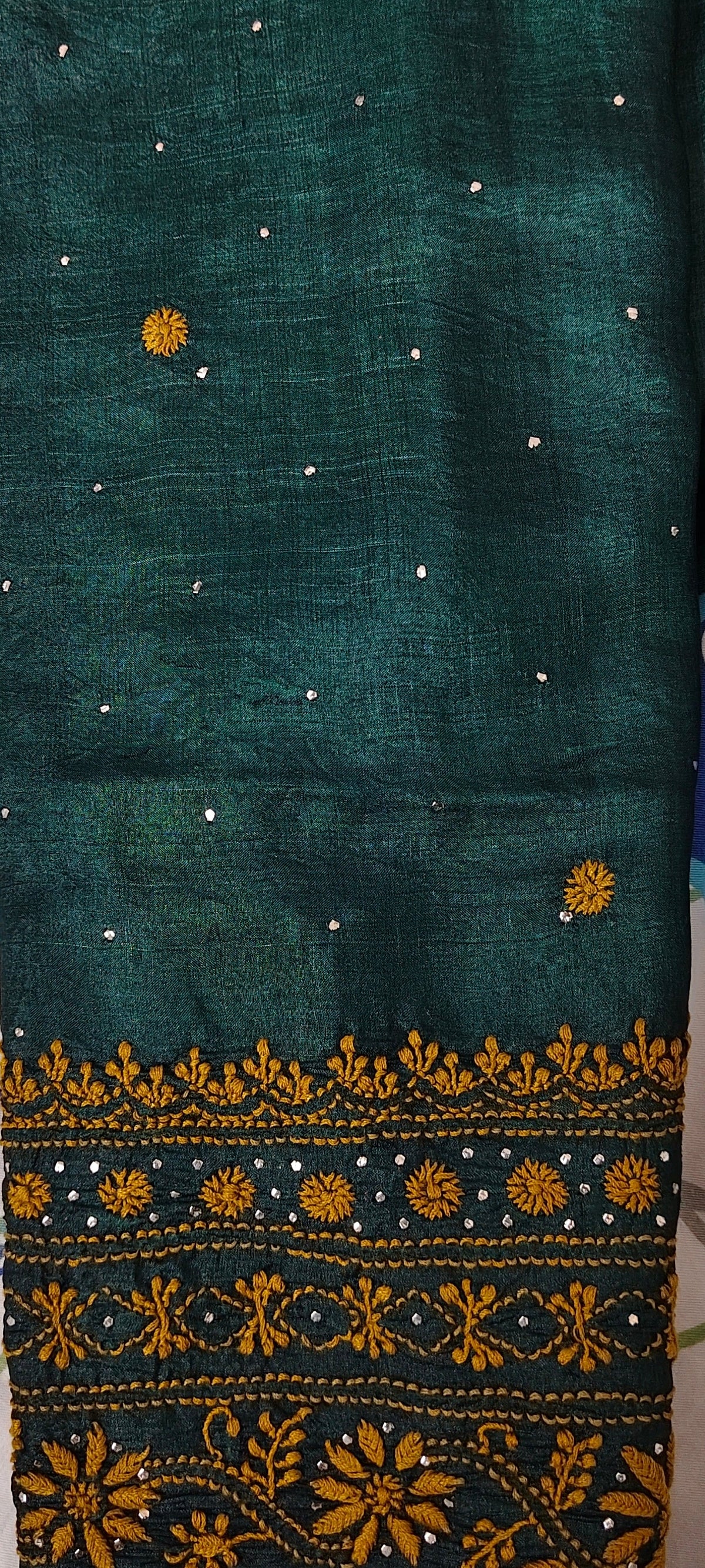 Bottle Green Tussar Silk | Chikankari Kurta-Dupatta Fabric Set