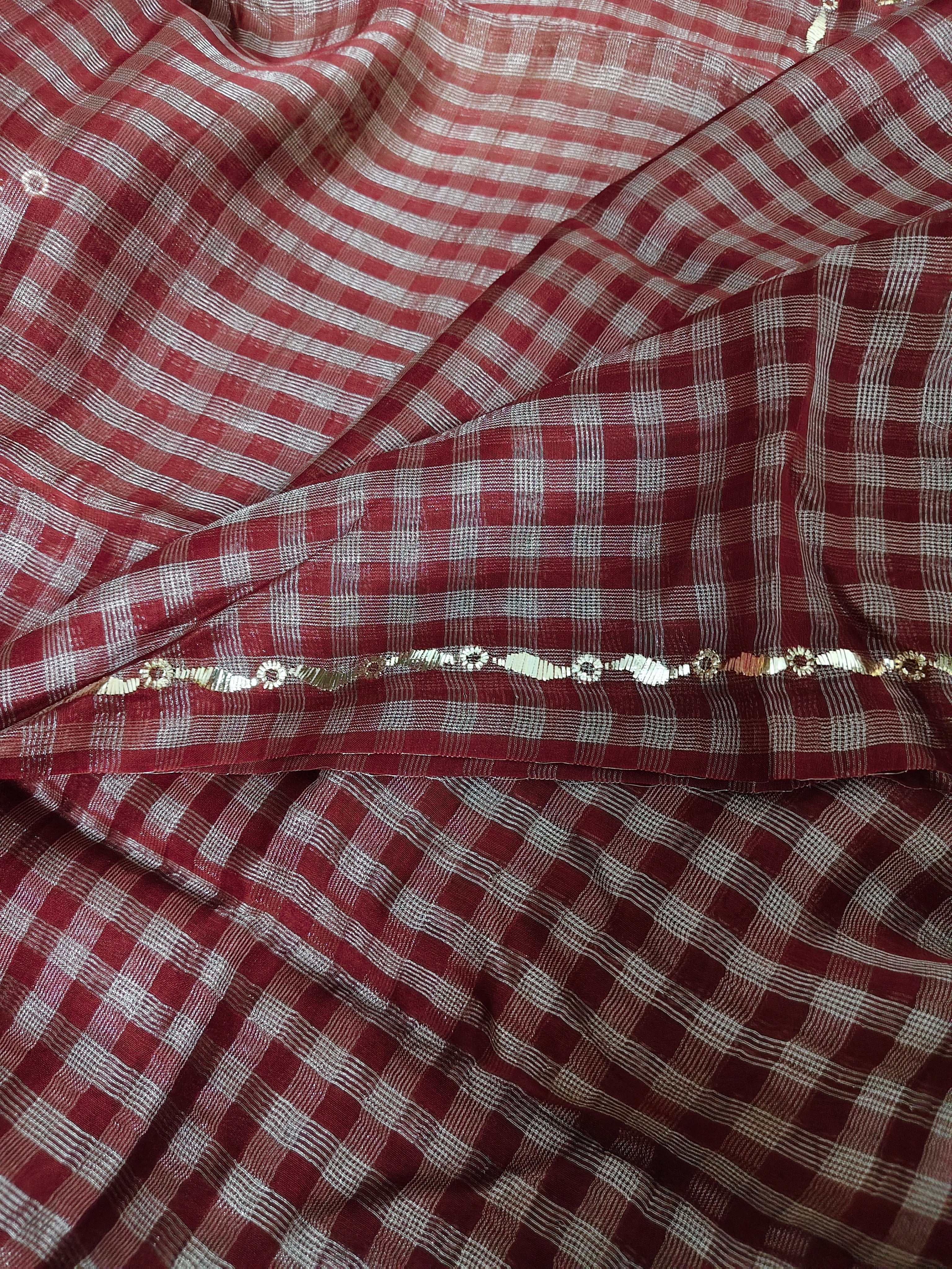 Unstitched Kurta Dupatta Fabric | Chanderi Tissue | Maroon