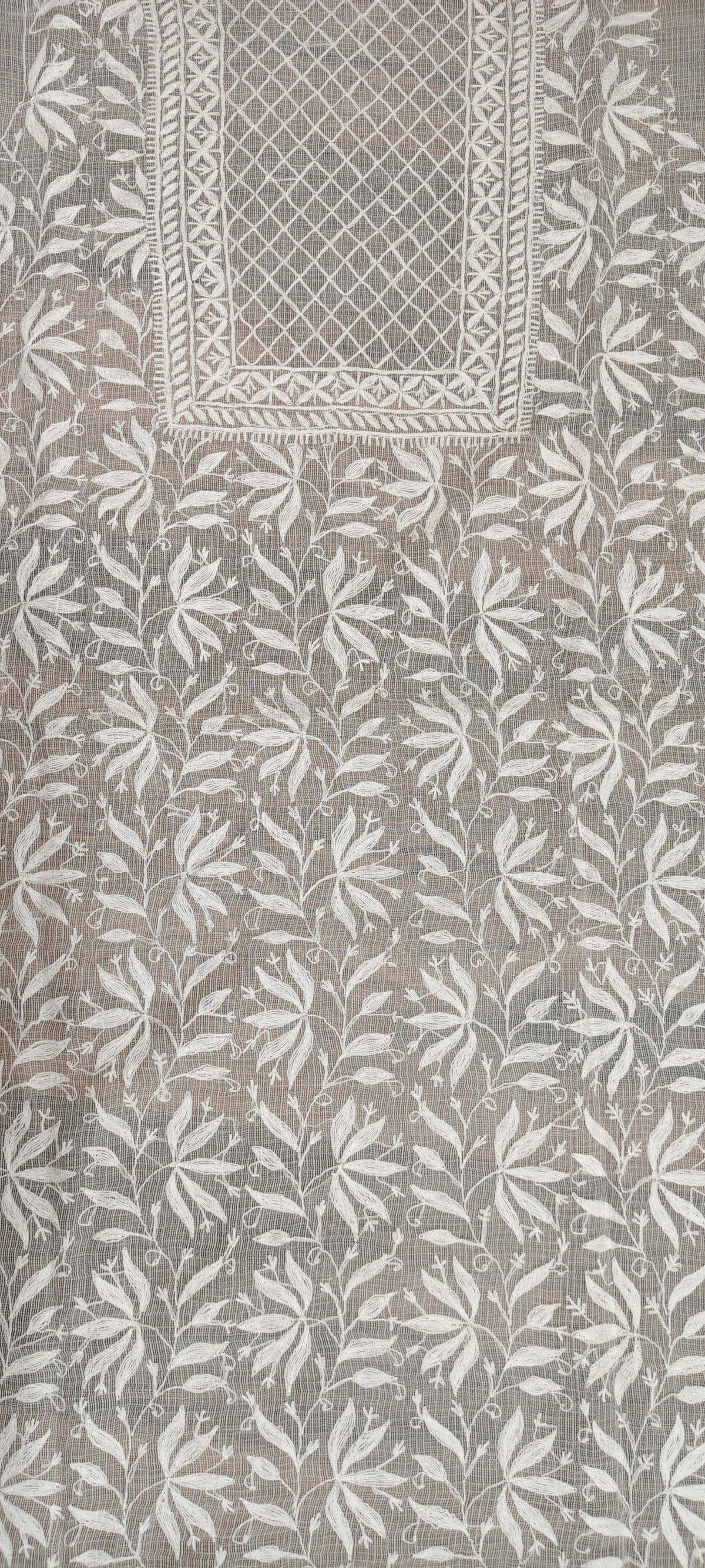 White Kota Doria | Chikankari Kurta Fabric- Dyeable