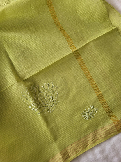 Chanderi Cotton Chikankari Dupatta (Pista green)