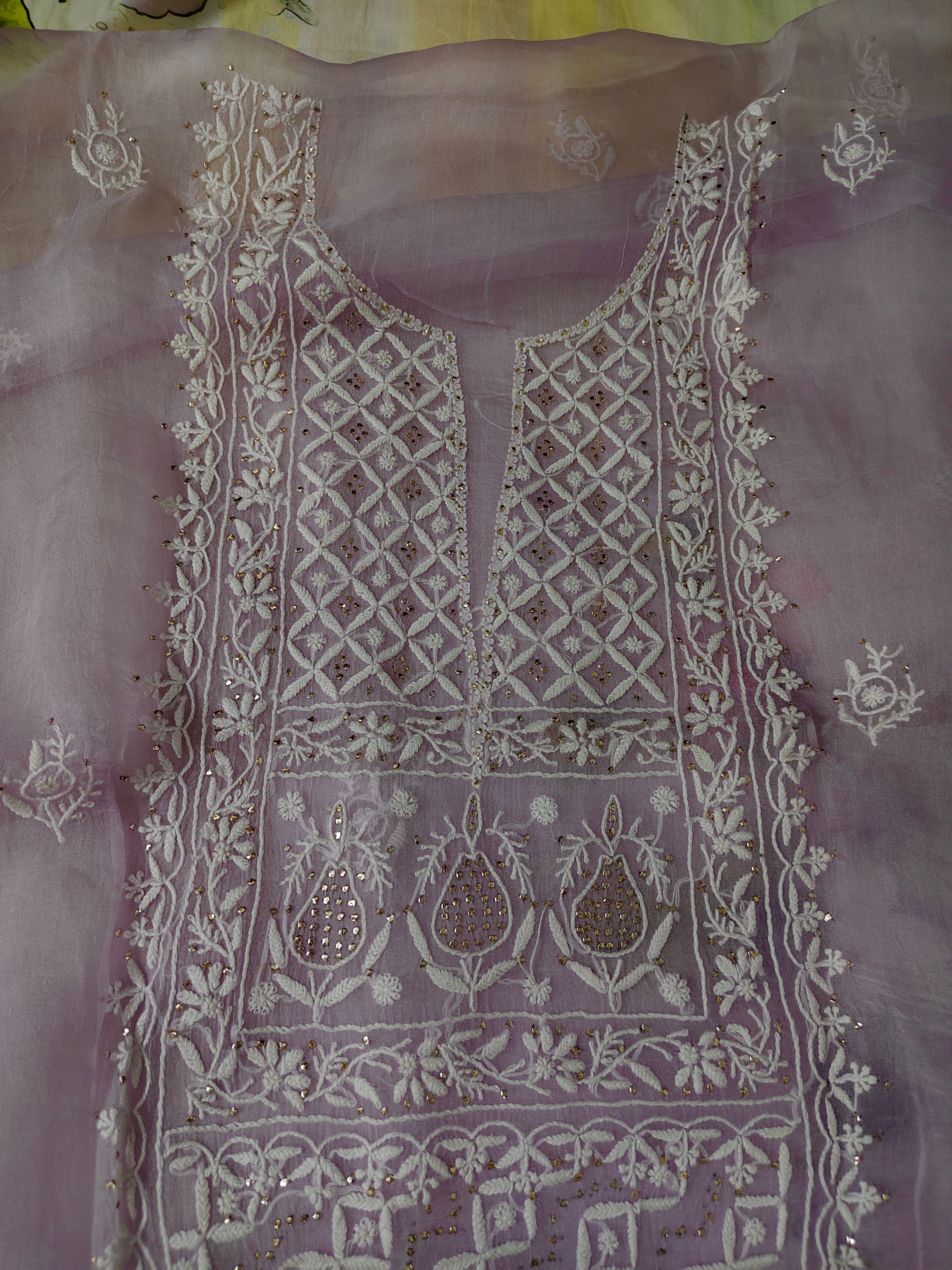 Unstitched Kurta Dupatta Fabric | Pure Organza | Lilac