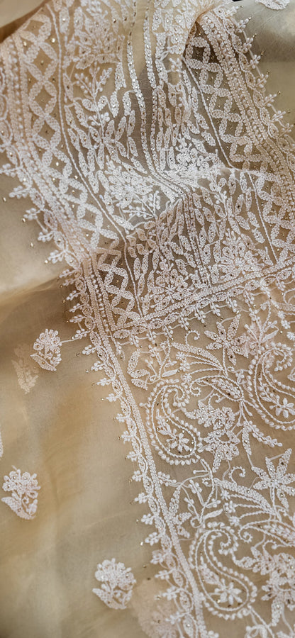 Pure Organza Silk Kurta Fabric along with Dupatta - golden yellow