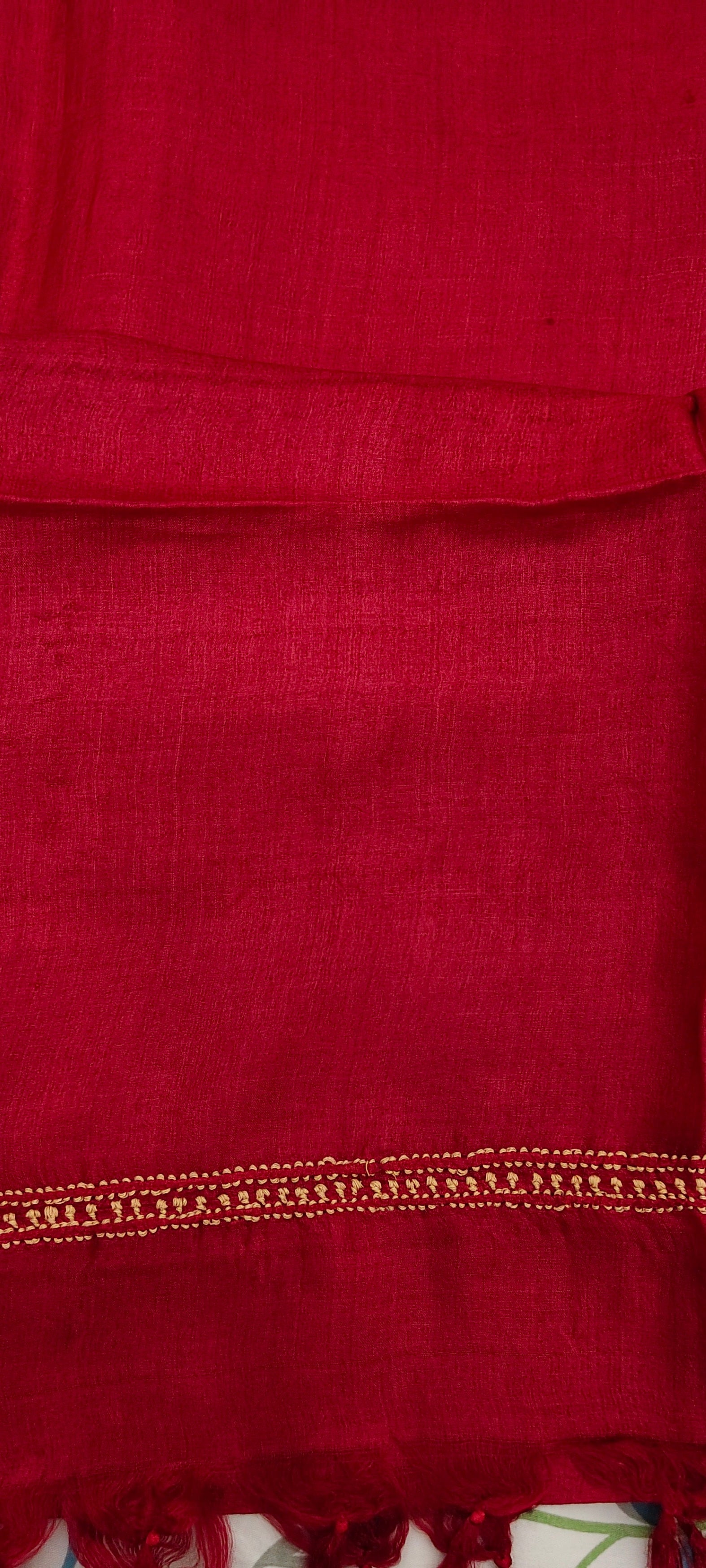 Red Tussar Silk | Chikankari Kurta-Dupatta Fabric Set