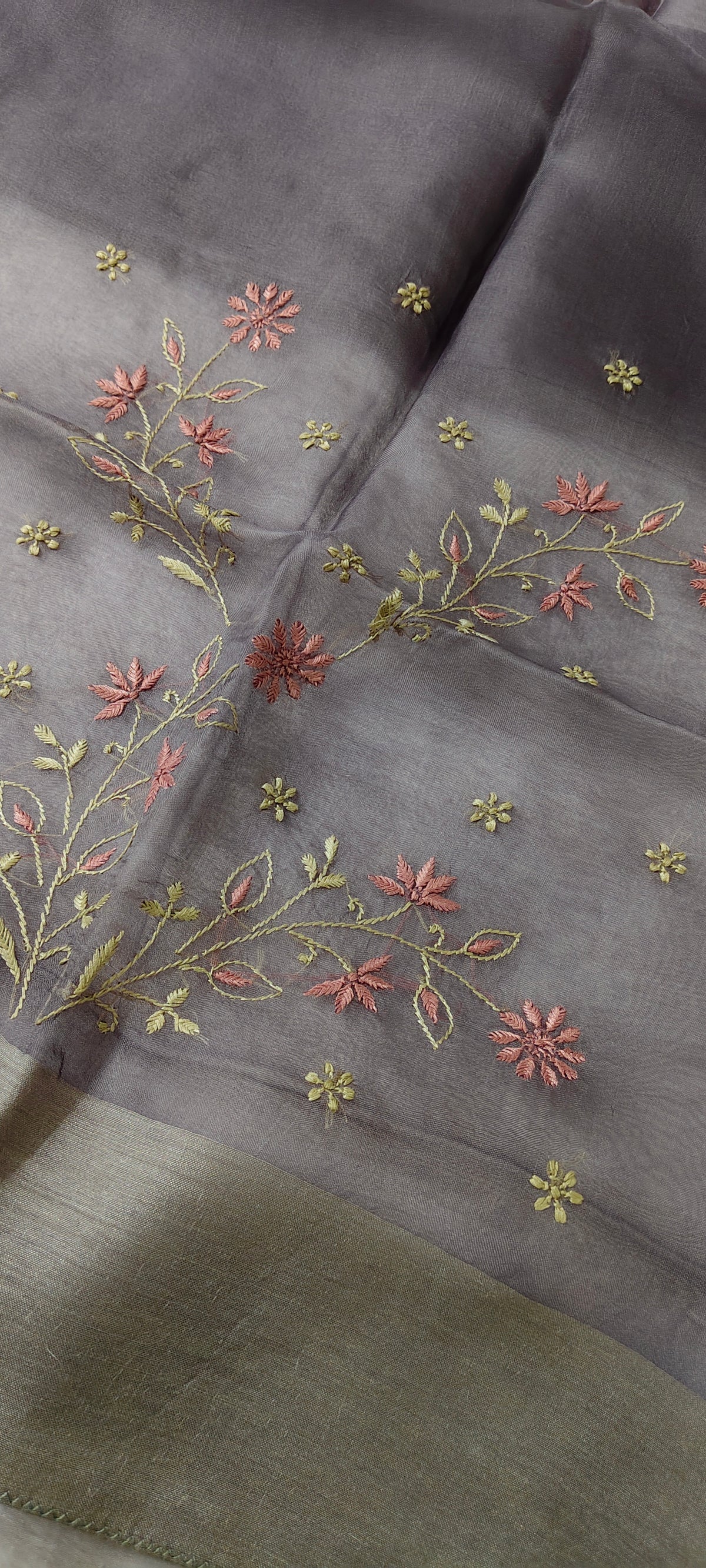 Grey | Organza Moonga Silk | Chikankari Stole