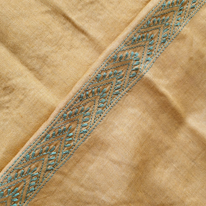Moonga Silk Mens Chikankari Half Shirt Fabric (Golden Yellow )
