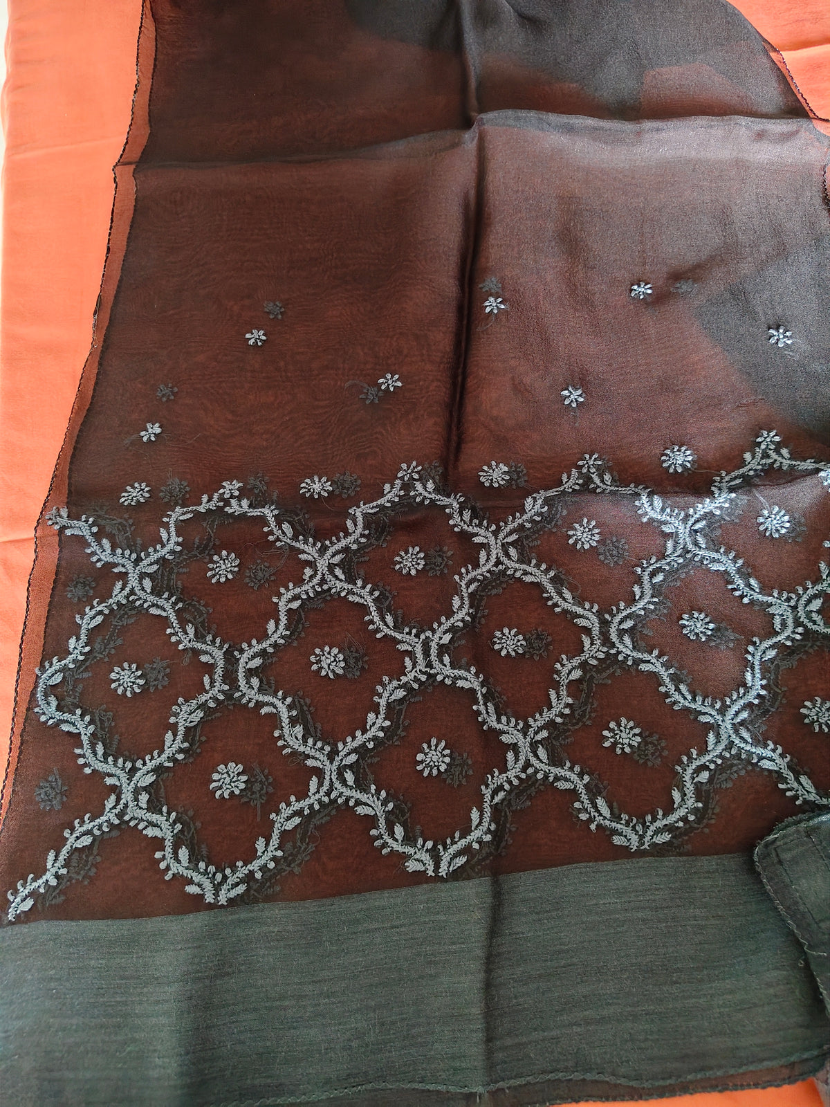Black | Organza Moonga Silk | Chikankari Stole
