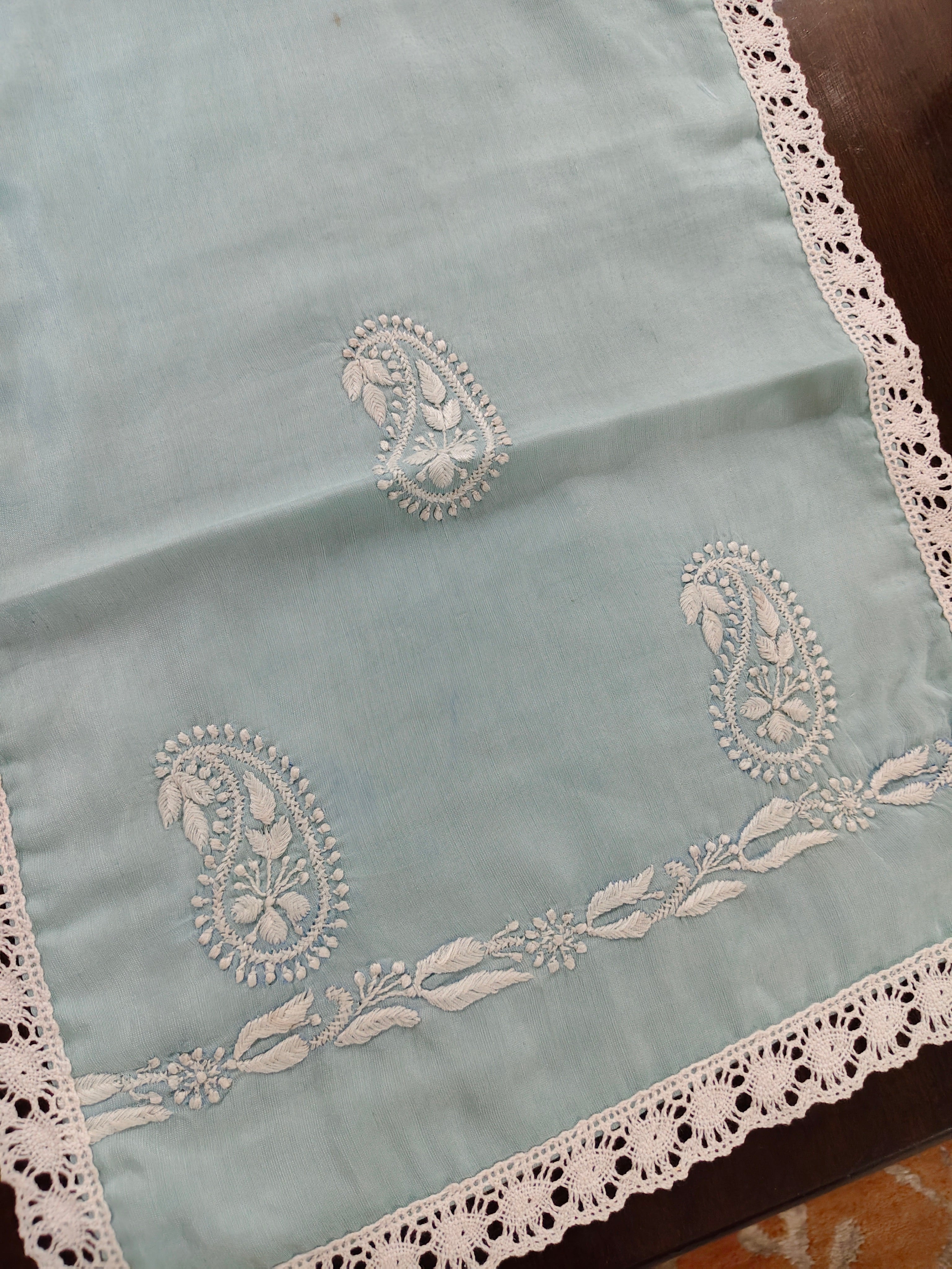 Spandan | 13" x 46" | Aqua Green | Viscose Silk Table Runner