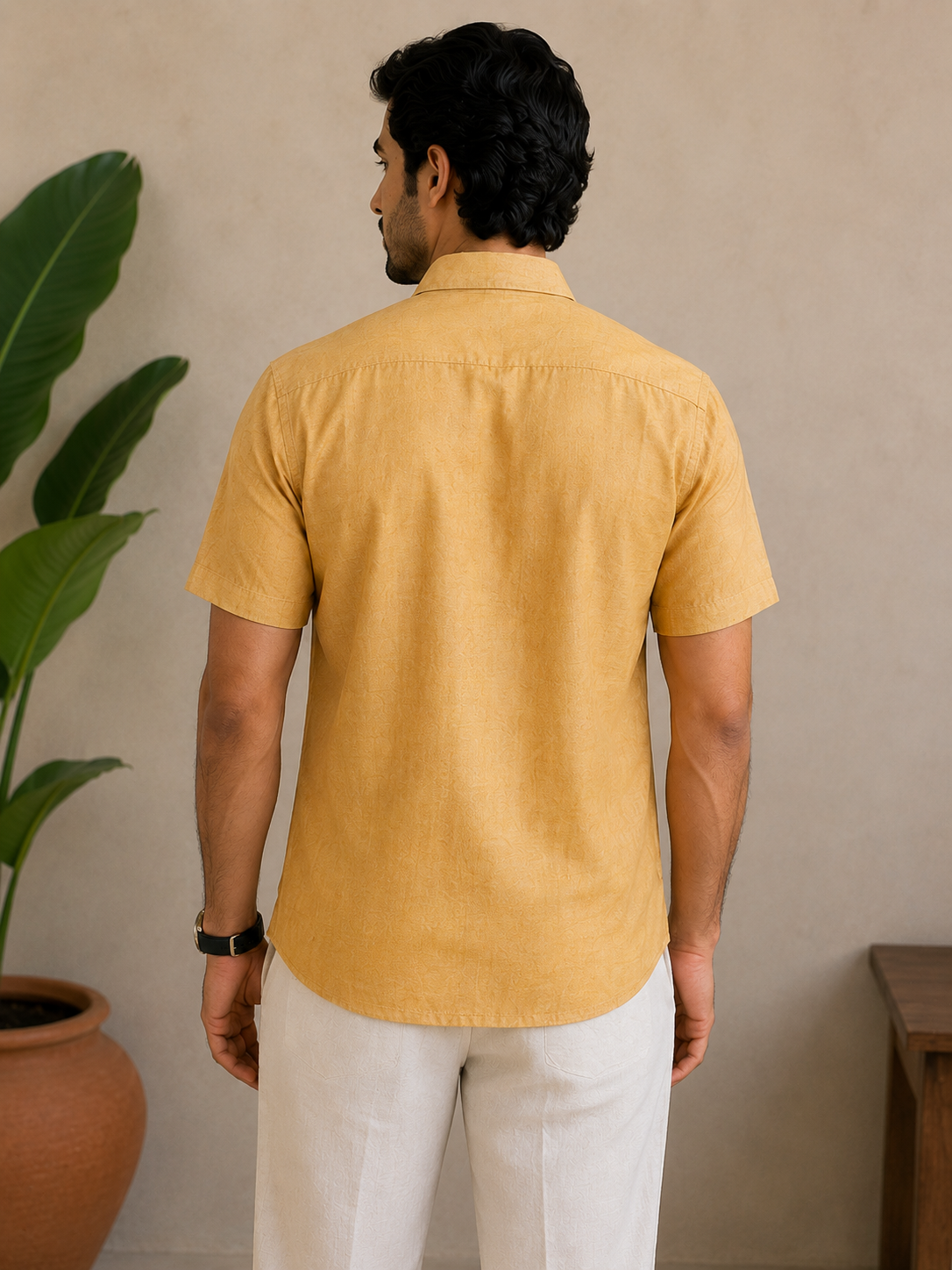 Agastya | Unstitched Moonga Silk Chikankari Half Shirt Fabric - Ochre Yellow