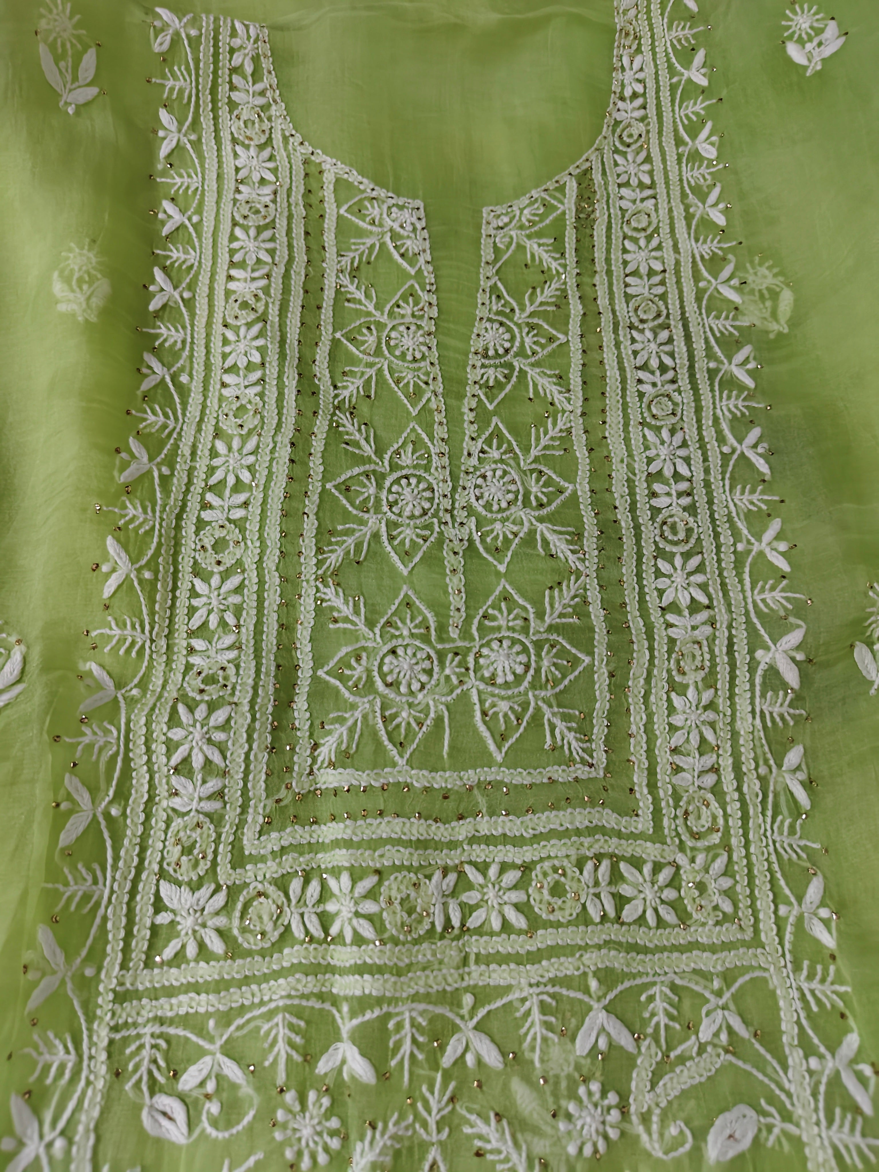 Unstitched Kurta Dupatta Fabric | Pure Organza | Apple Green