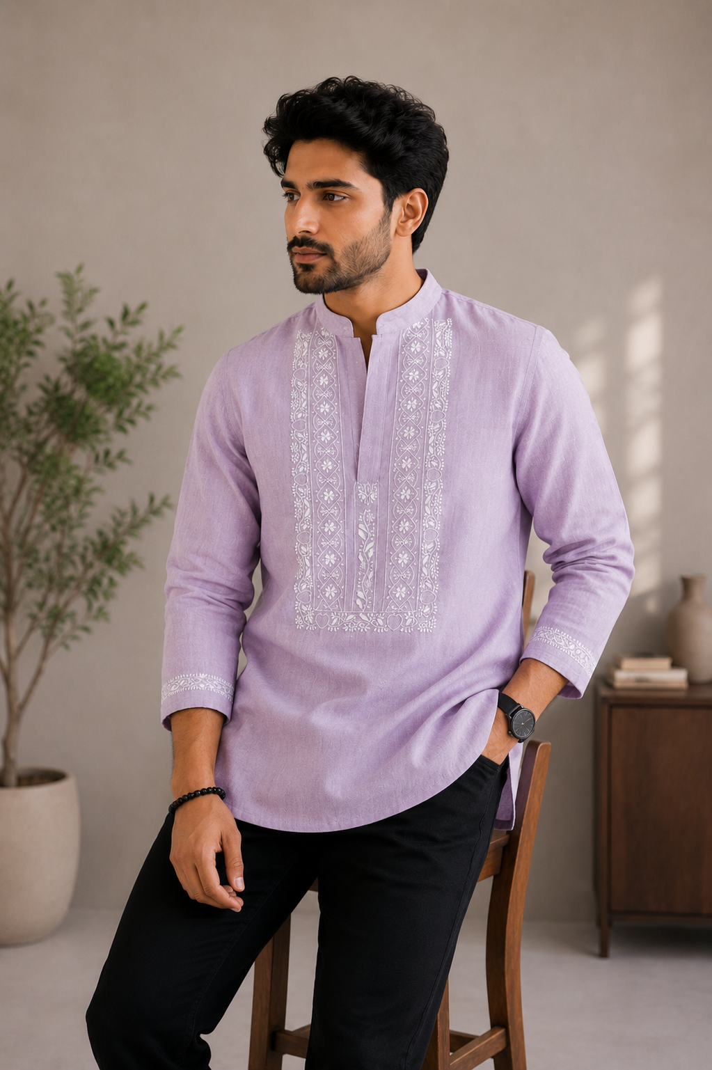 Agastya | Pure Linen | Short Kurta | Lilac