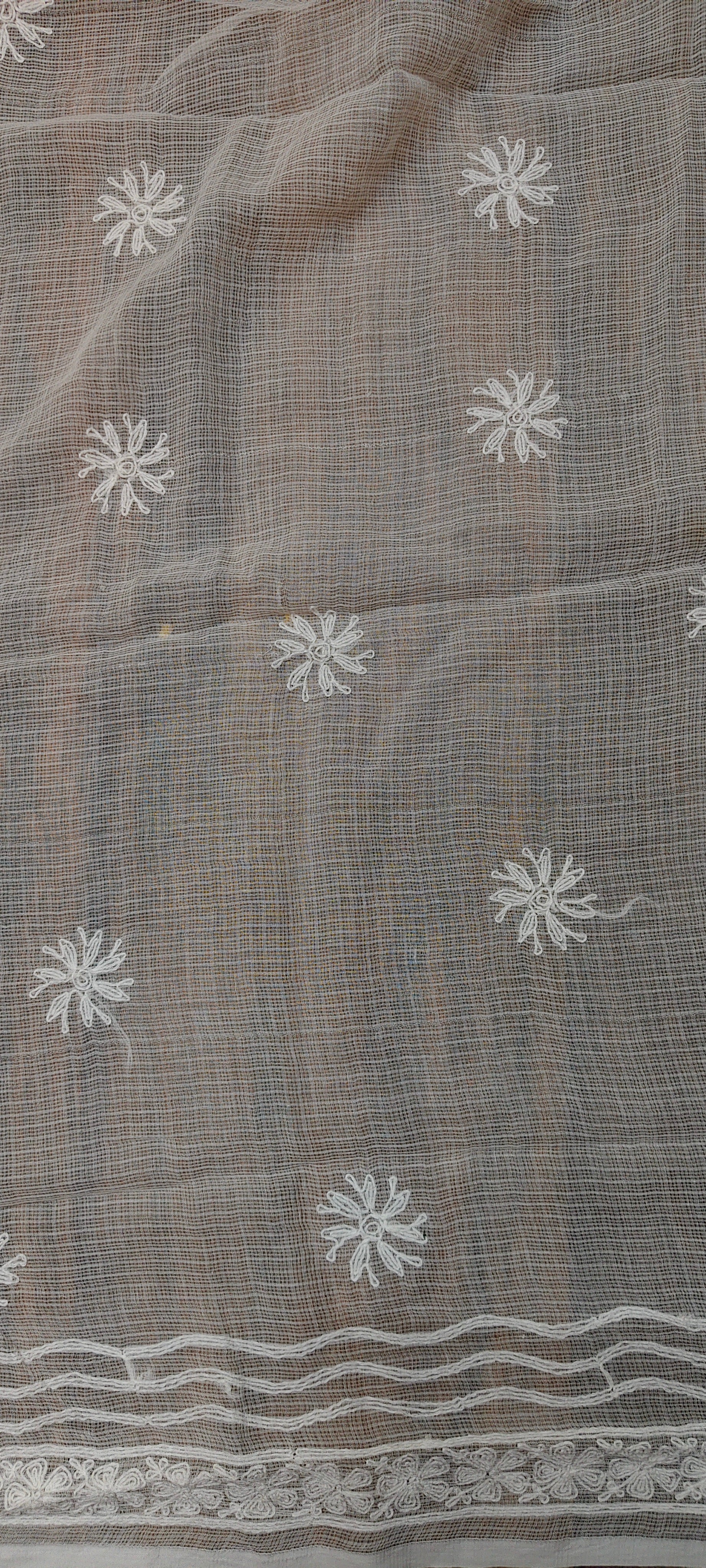 White Kota Doria | Chikankari Kurta Fabric- Dyeable