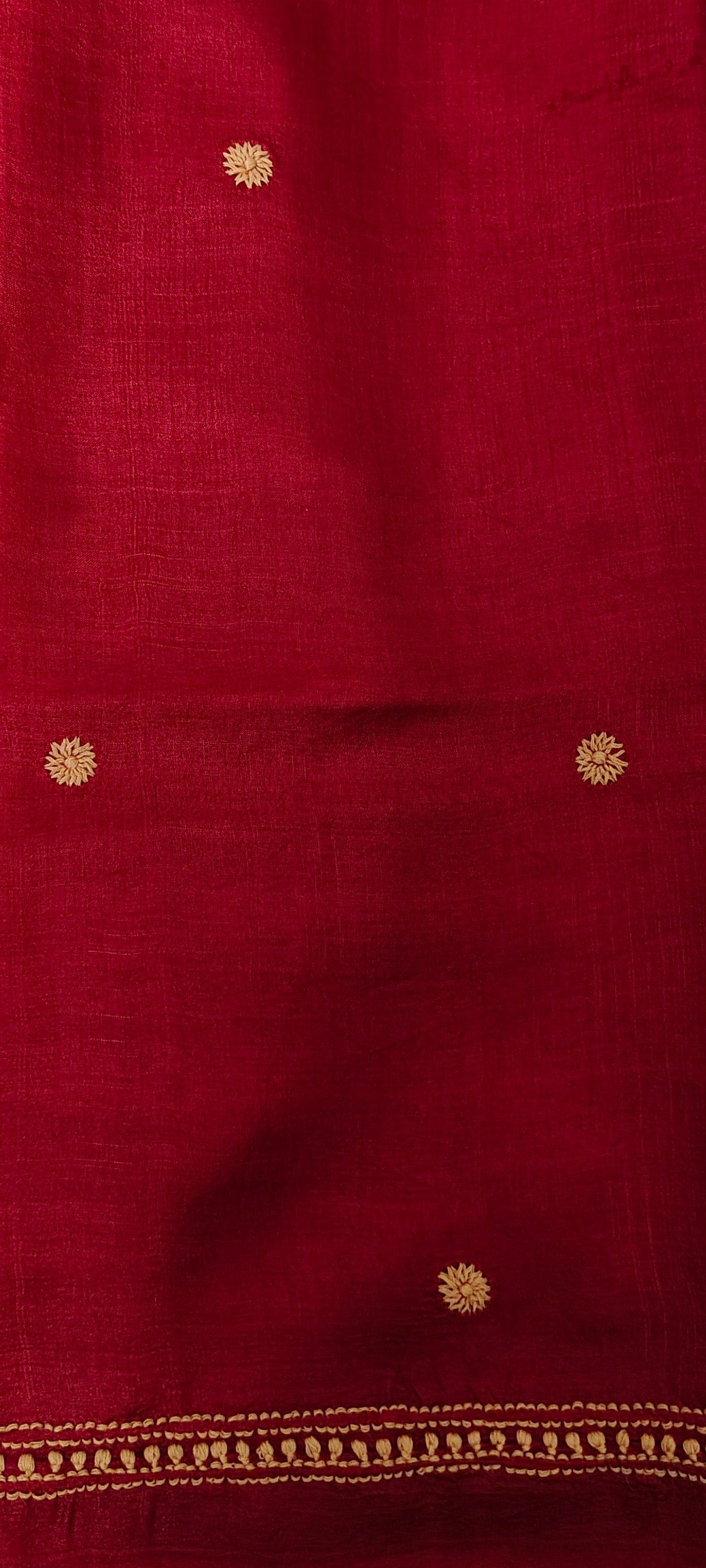 Red Tussar Silk | Chikankari Kurta-Dupatta Fabric Set
