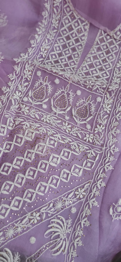 Pure Organza Silk Kurta Fabric along with Dupatta -Lilac