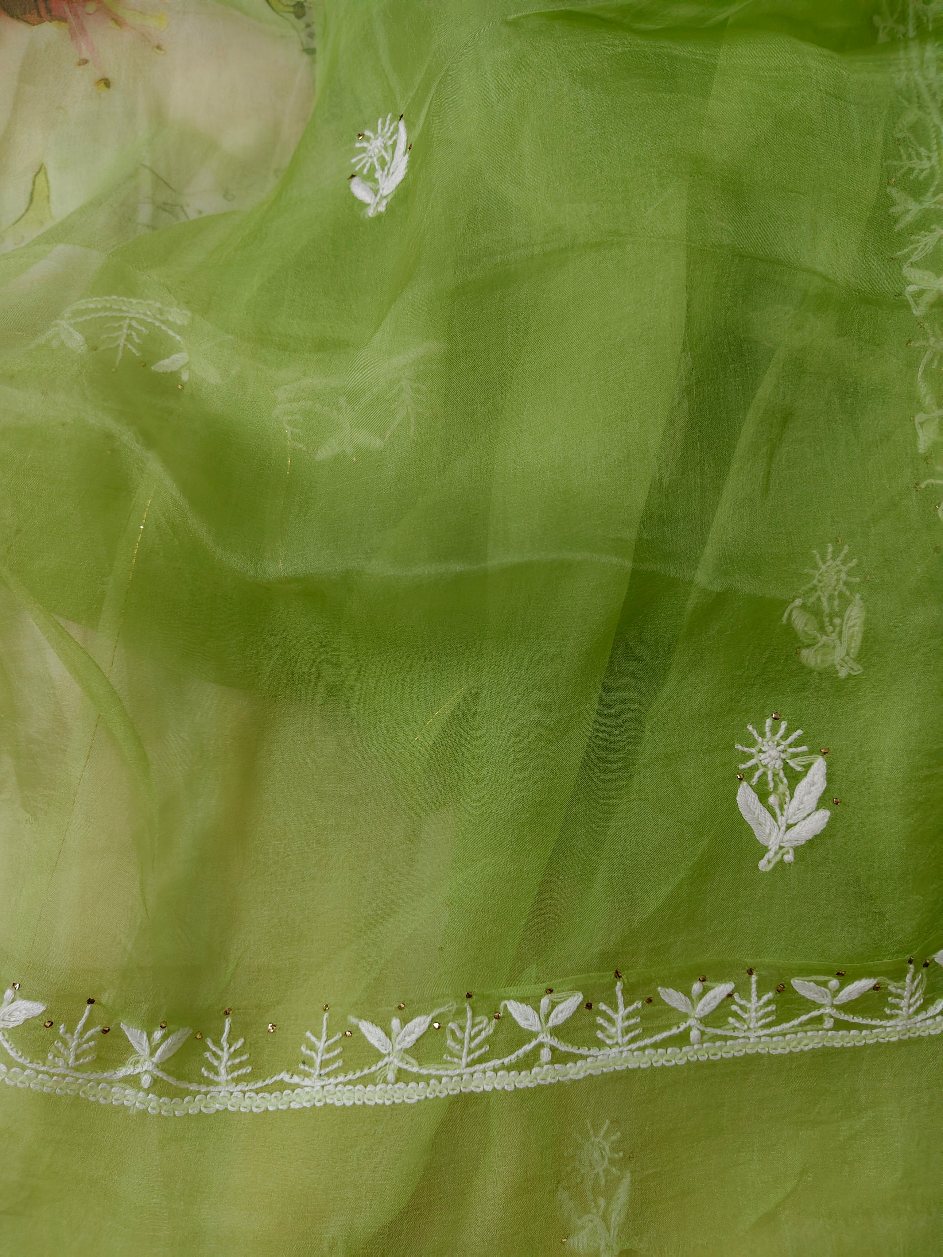 Unstitched Kurta Dupatta Fabric | Pure Organza | Apple Green