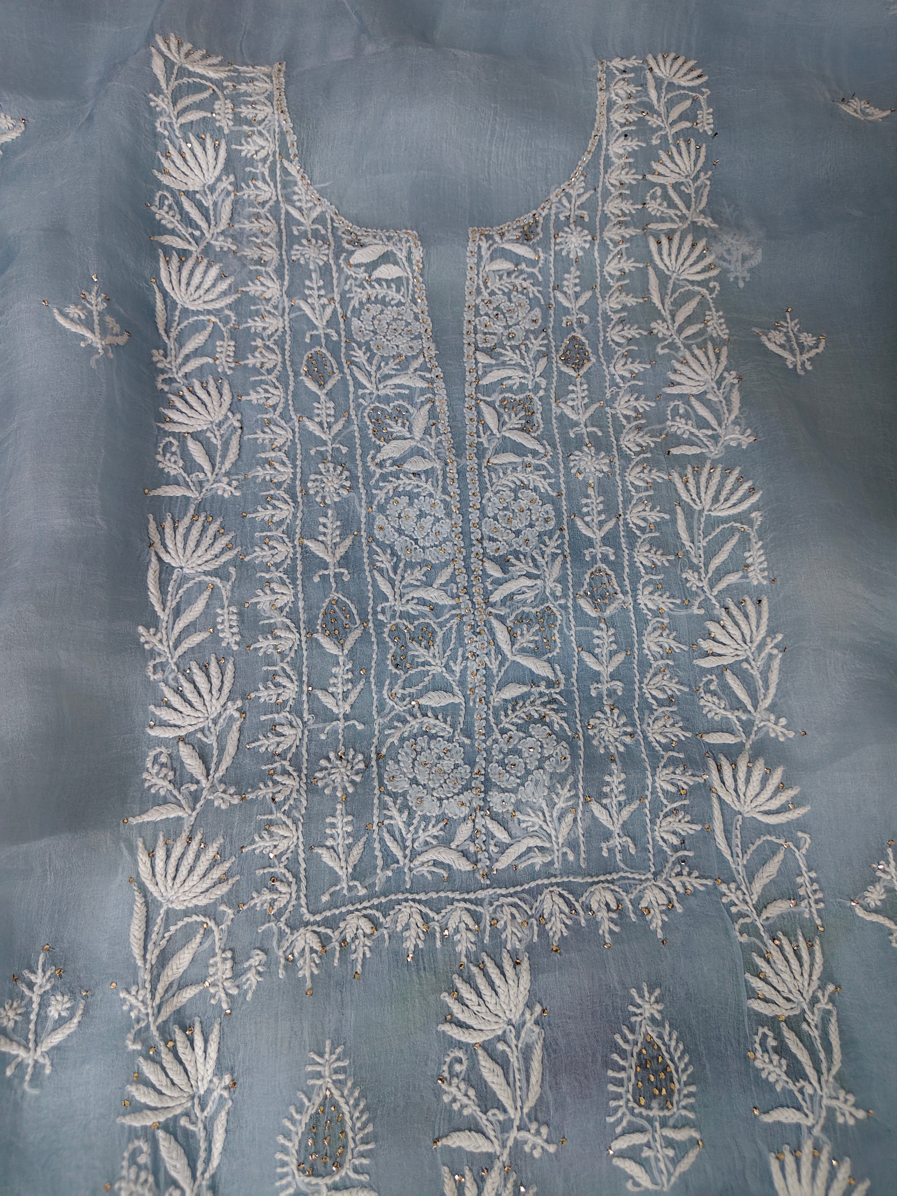 Unstitched Kurta Dupatta Fabric | Pure Organza | Powder Blue