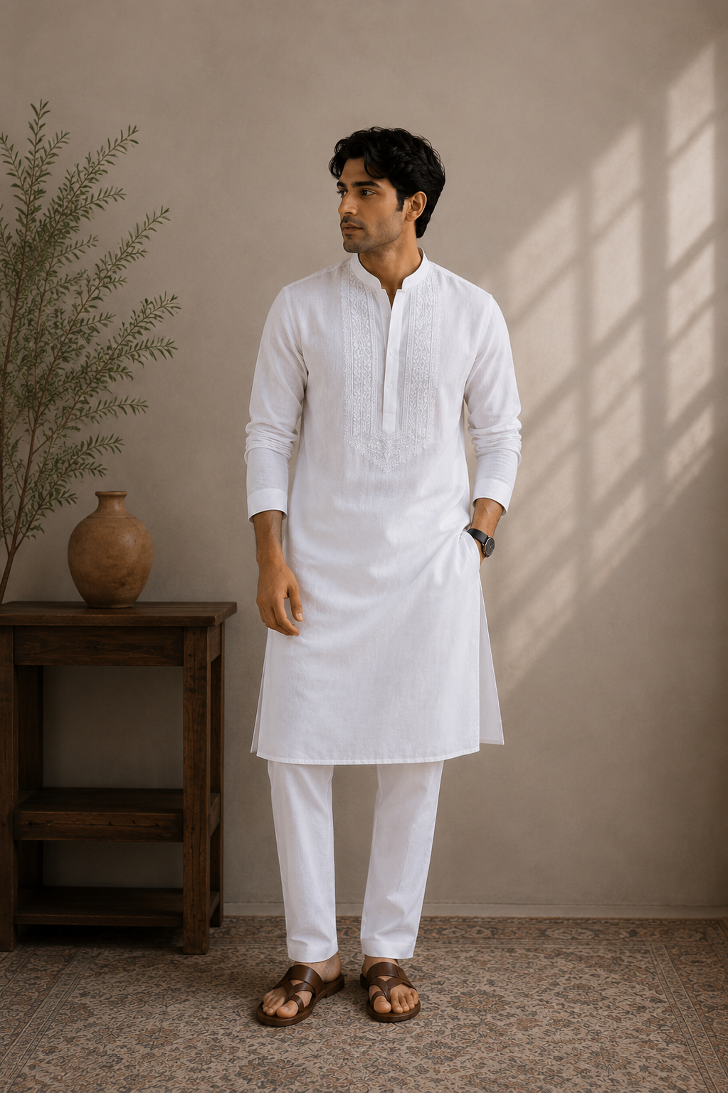 Agastya | Pure Linen | Long Kurta | White