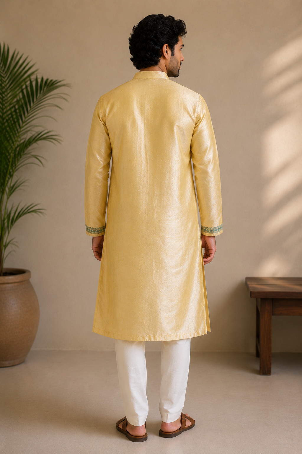 Agastya | Unstitched Tussar Silk Chikankari Kurta Fabric- Golden Yellow