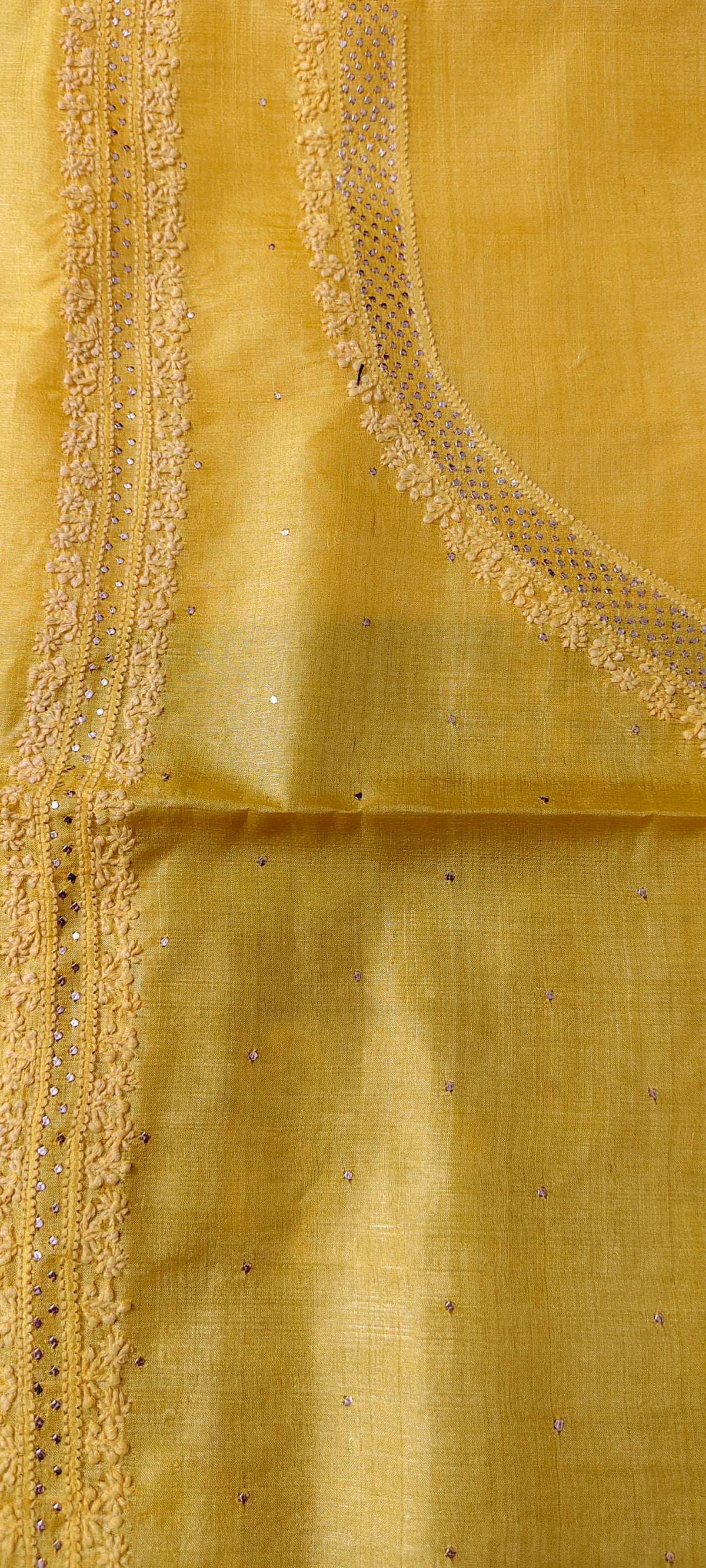 Yellow Tussar Silk | Chikankari Kurta-Dupatta Fabric Set