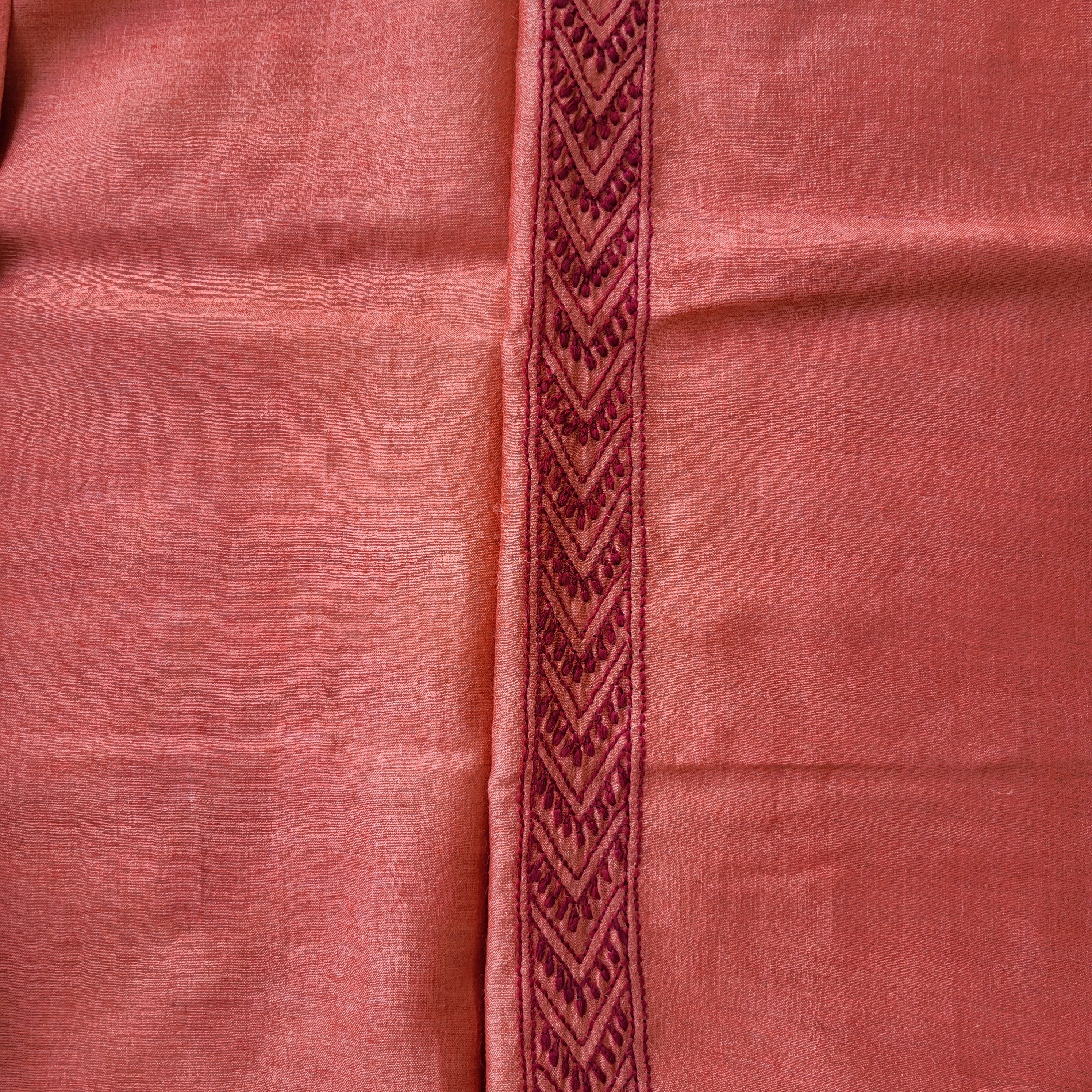 Agastya | Moonga Silk Chikankari Half Shirt Fabric- Rust
