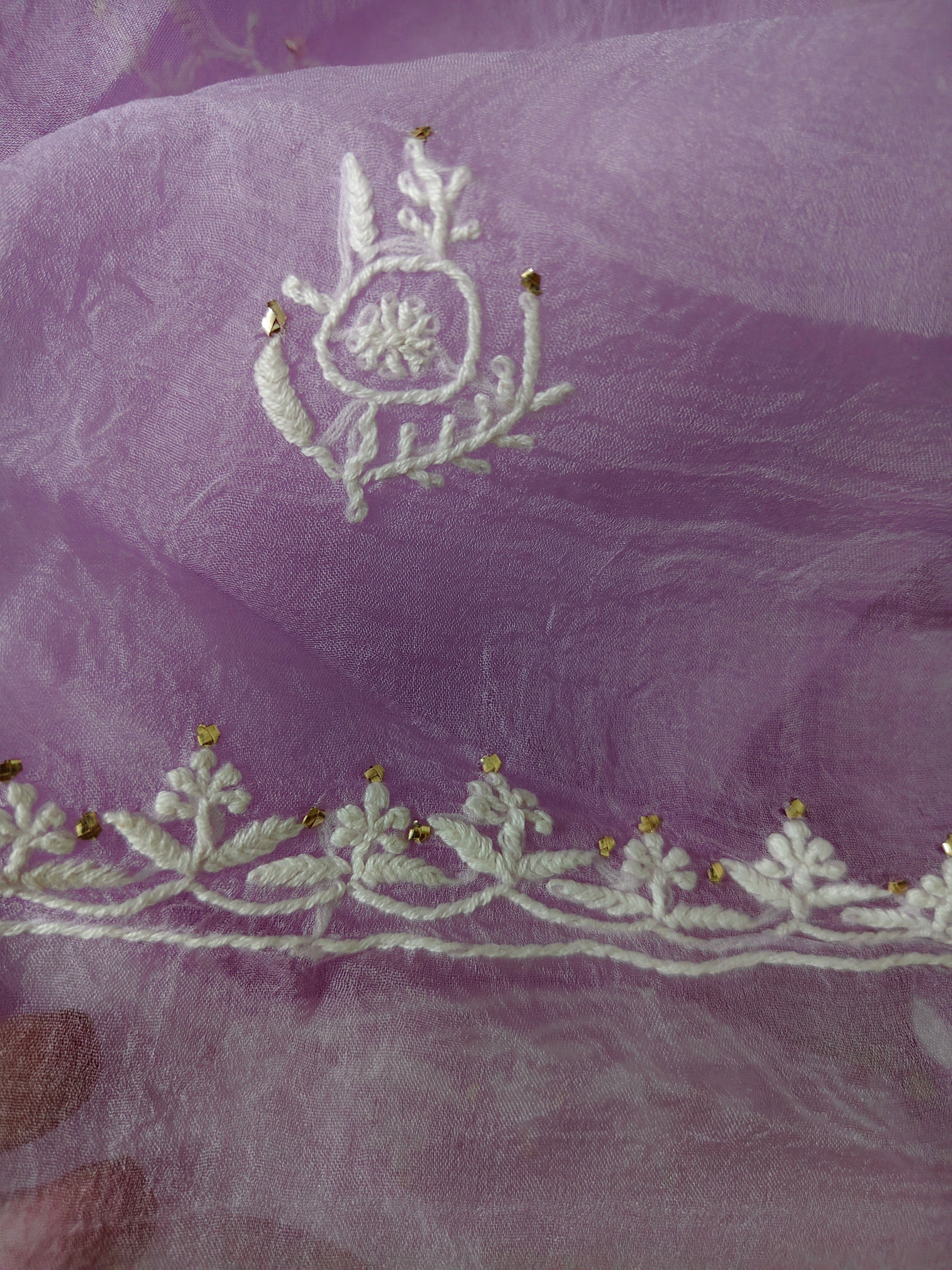 Unstitched Kurta Dupatta Fabric | Pure Organza | Lilac