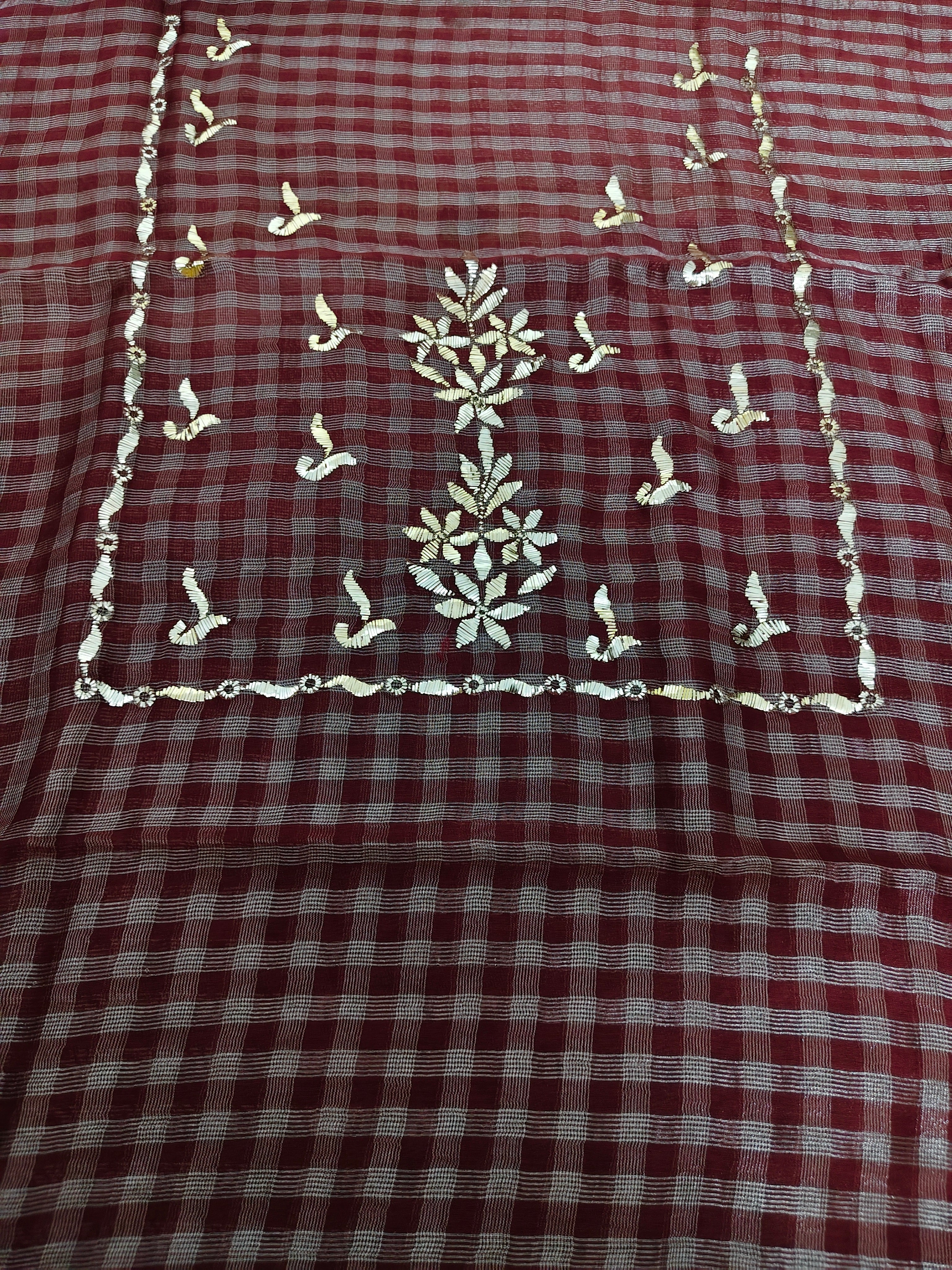 Unstitched Kurta Dupatta Fabric | Chanderi Tissue | Maroon