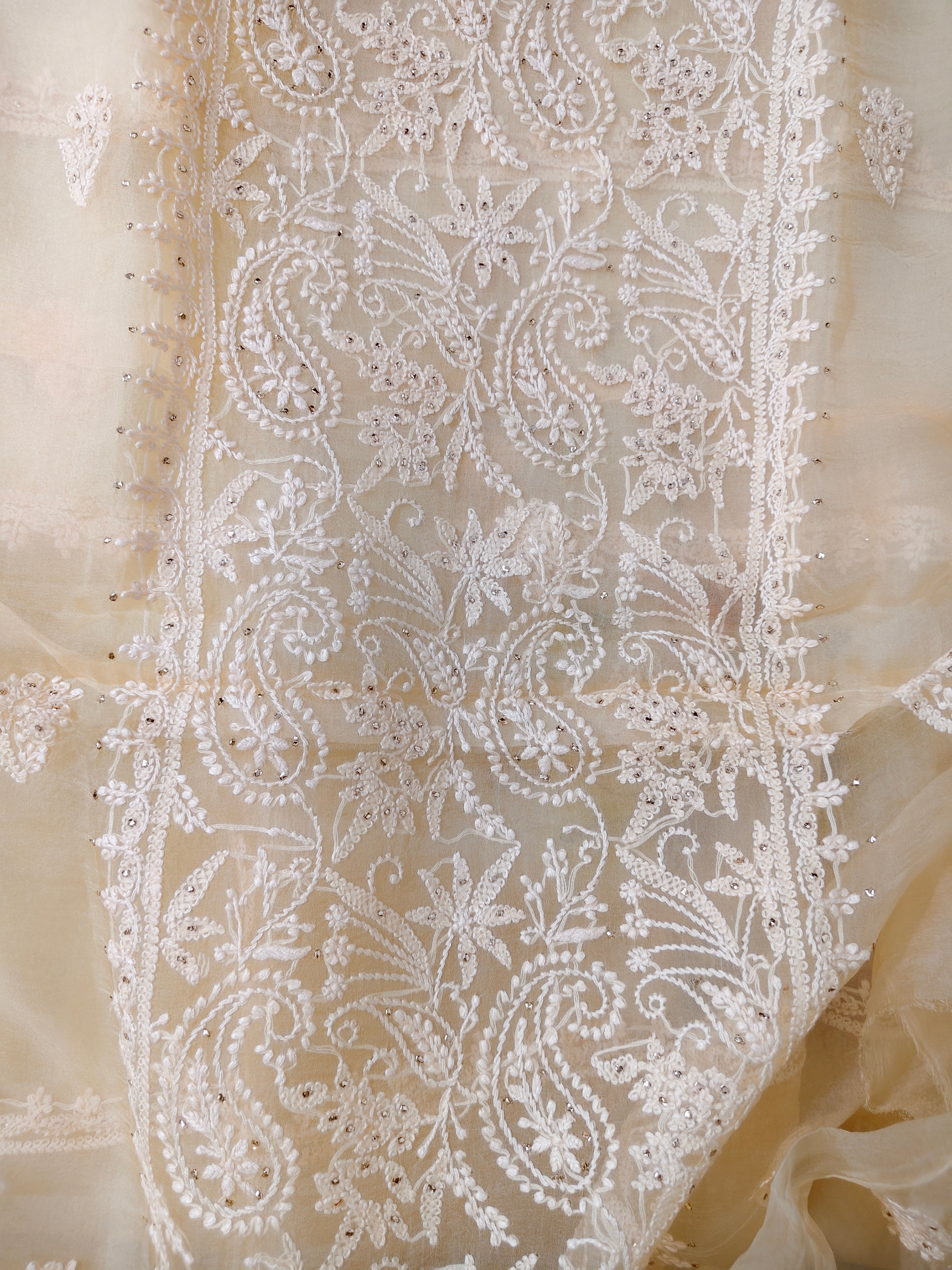 Unstitched Kurta Dupatta Fabric | Pure Organza | Latte Beige