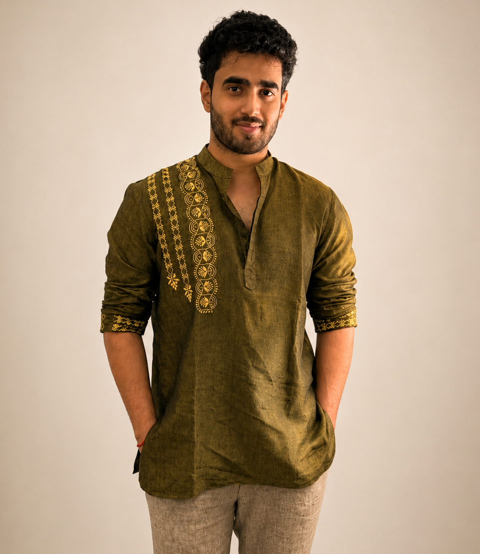 Agastya | Short Kurta | Pure Linen | Dark Mustard