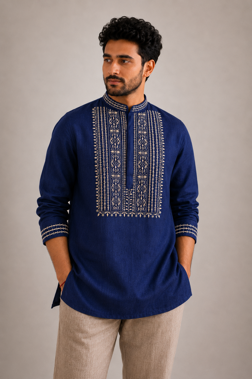 Agastya | Pure Linen | Short Kurta | Coral Blue