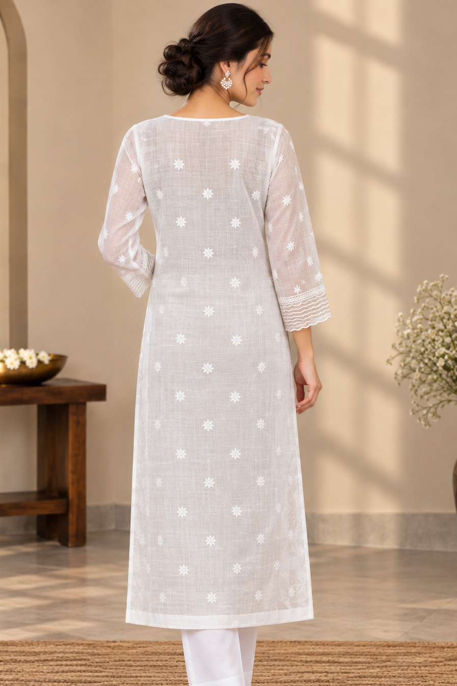 White Kota Doria | Chikankari Kurta Fabric- Dyeable
