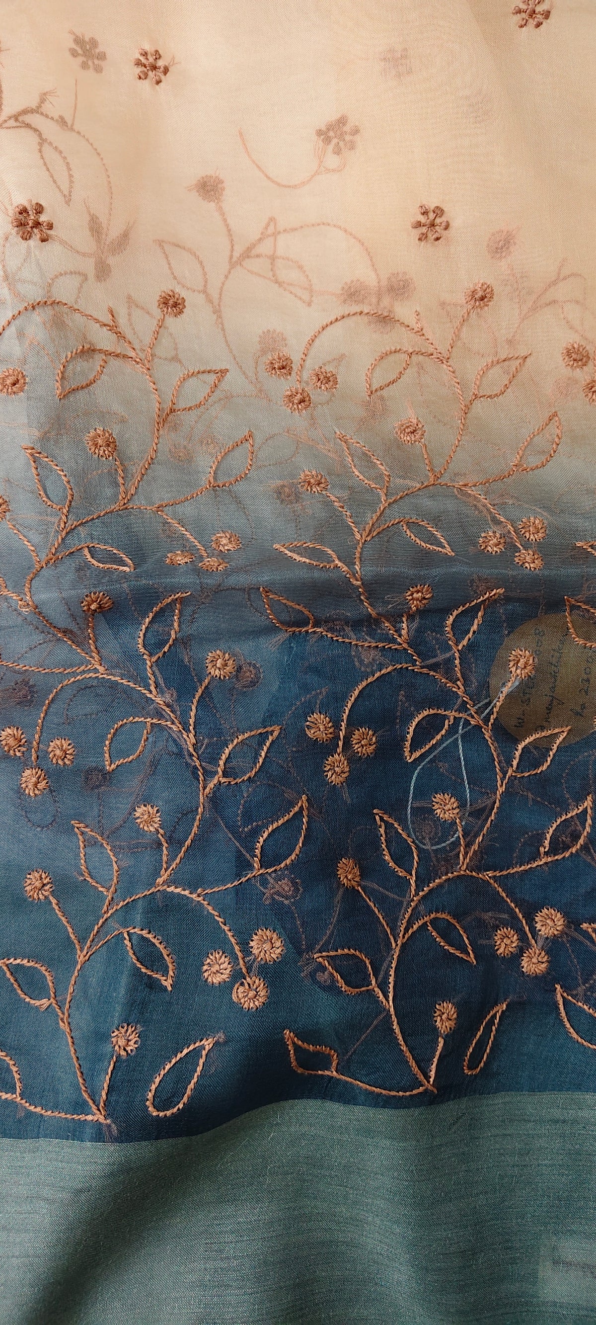 Peach Grey | Organza Moonga Silk | Ombre Chikankari Stole