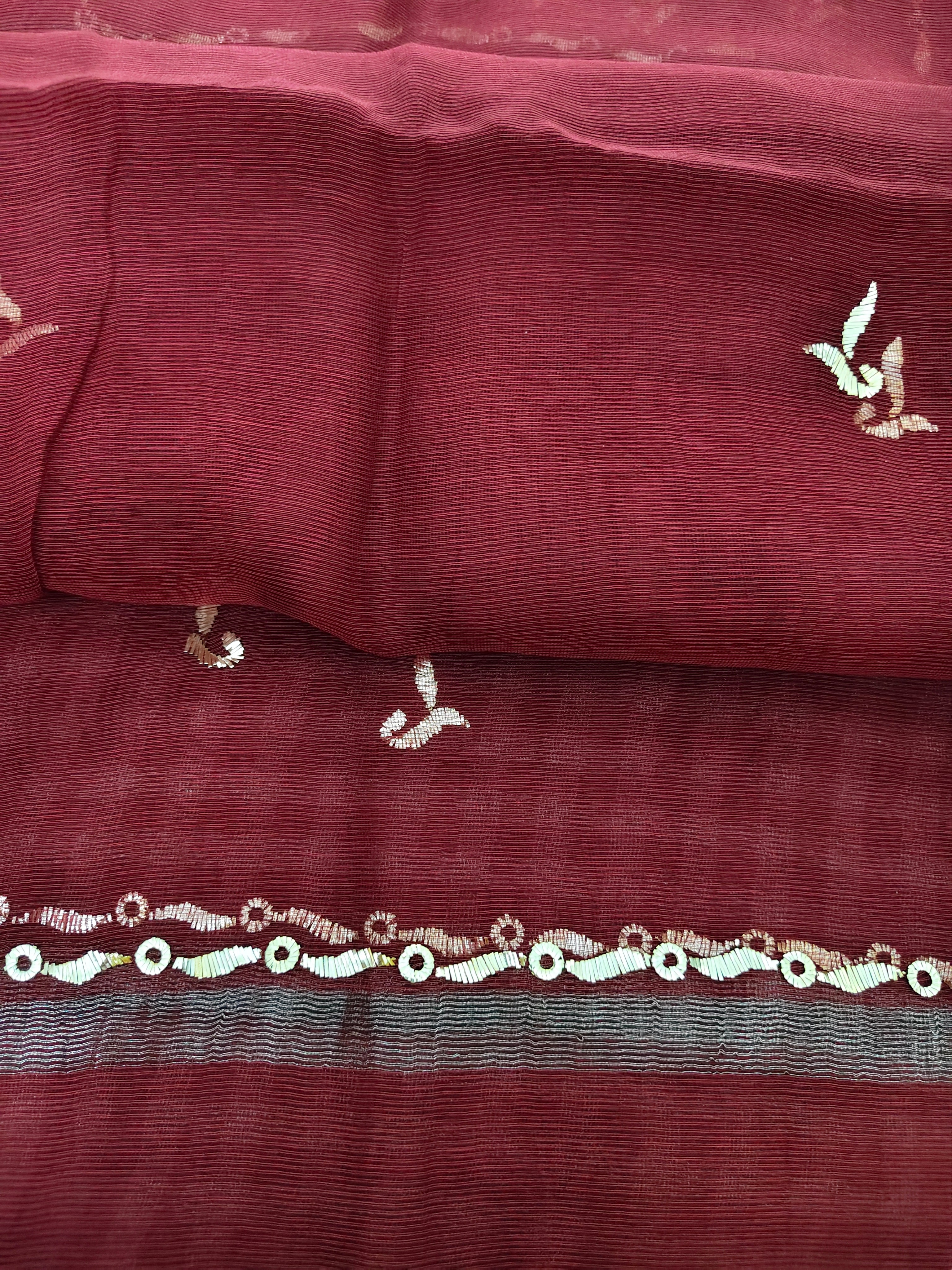 Unstitched Kurta Dupatta Fabric | Chanderi Tissue | Maroon