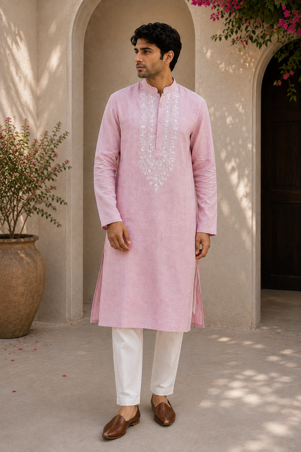 Agastya | Pure Linen | Long Kurta | Pink
