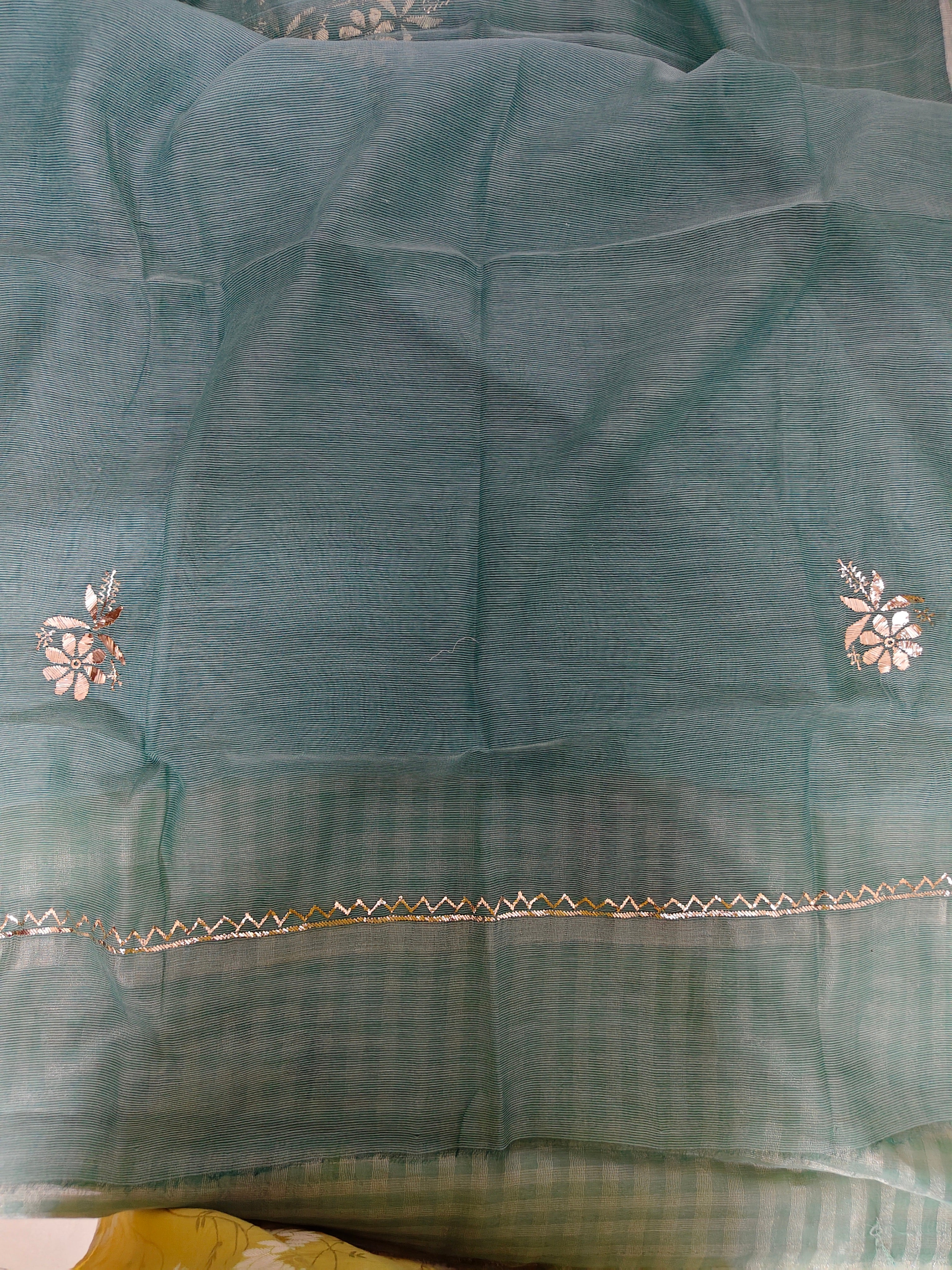 Unstitched Kurta Dupatta Fabric | Chanderi Tissue | Sage Green