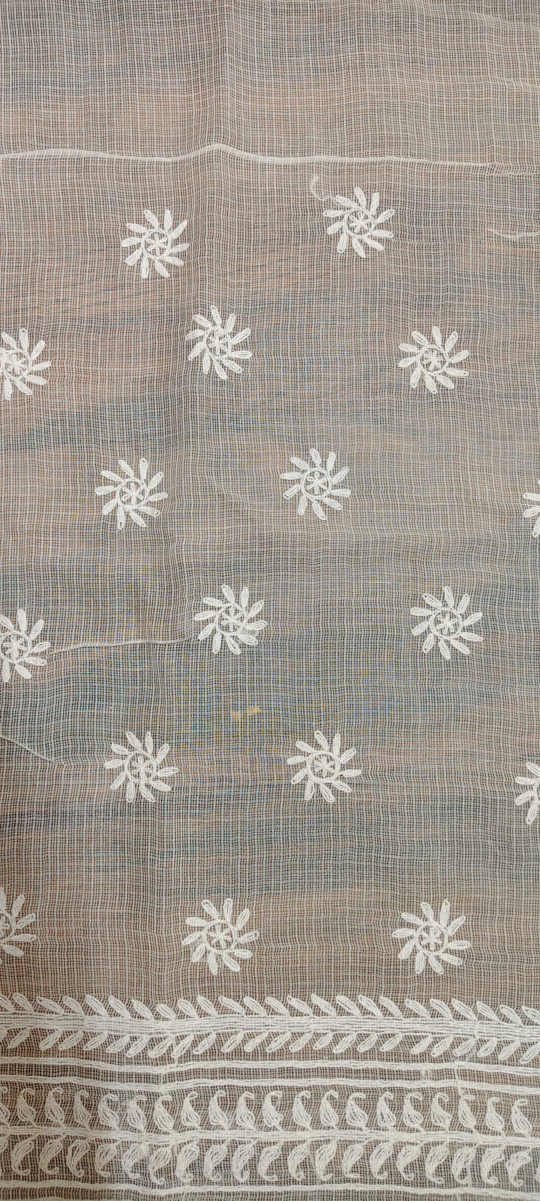 White Kota Doria | Chikankari Kurta Fabric- Dyeable