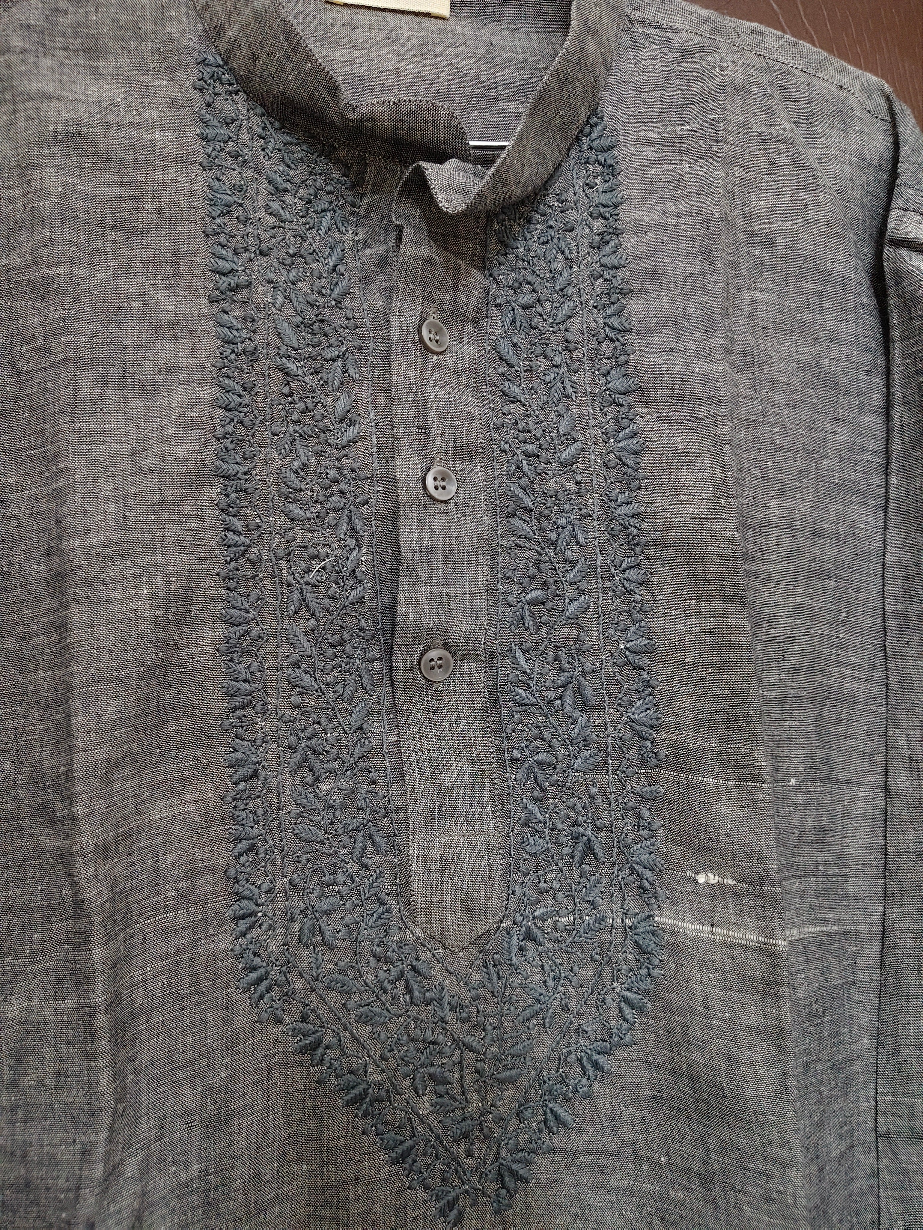 Agastya | Matka Cotton Chikankari Long Kurta- Steel Grey