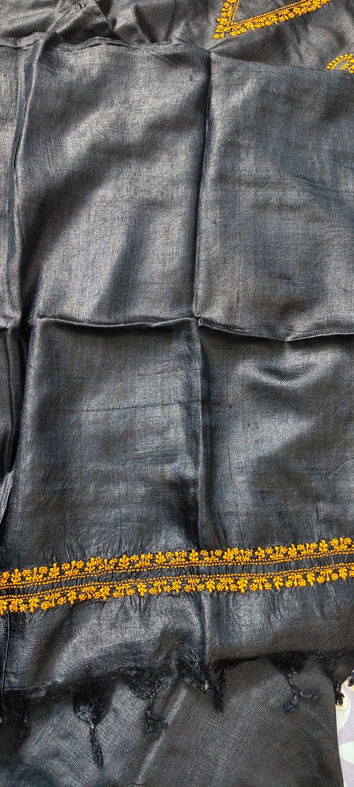 Black Tussar Silk | Chikankari Kurta-Dupatta Fabric Set