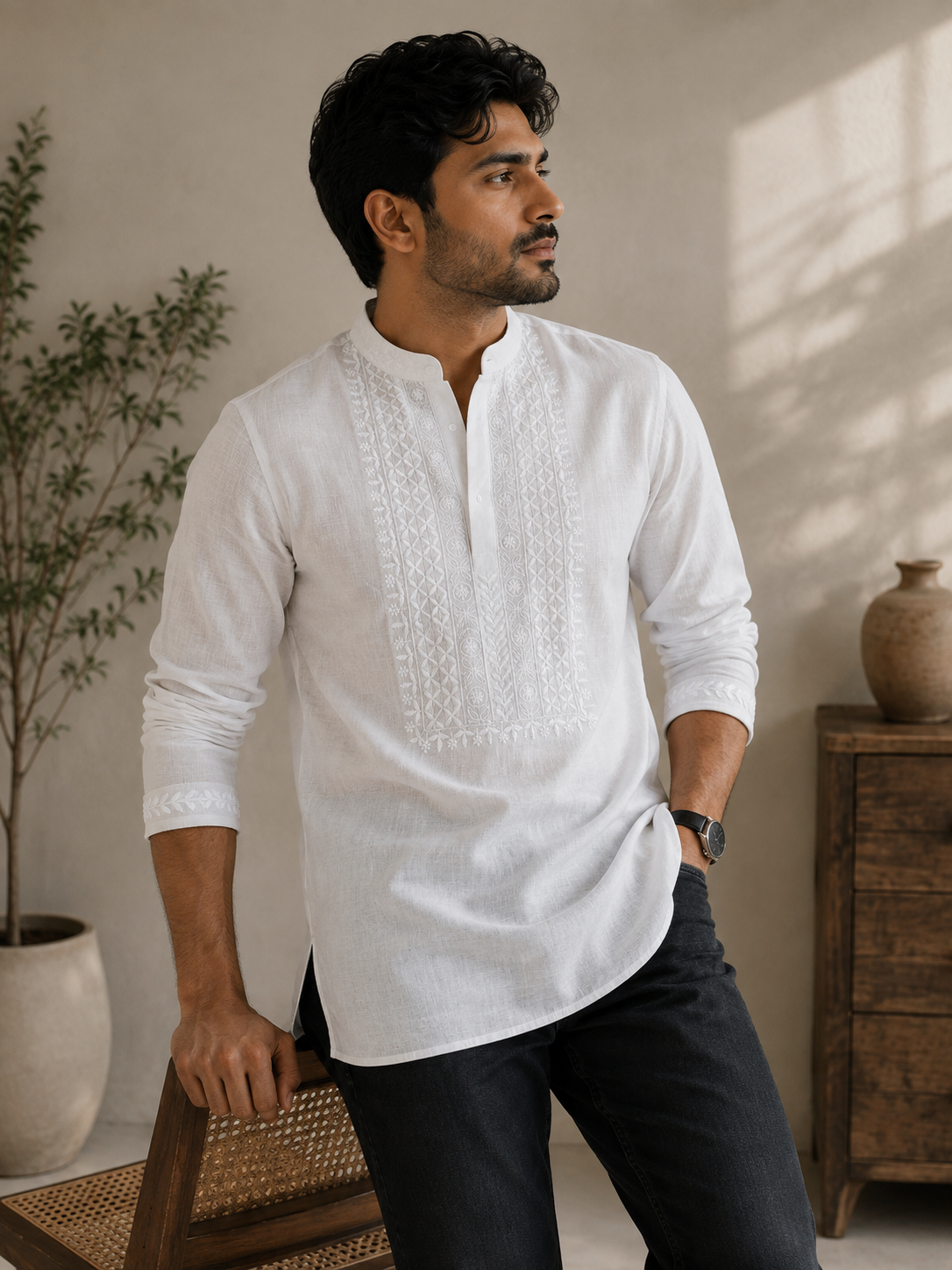 Agastya | Pure Linen | Short Kurta | White