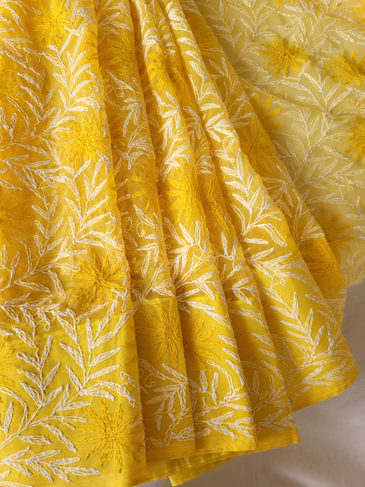 Tepchi Georgette  all over Chikankari Saree (Yellow)