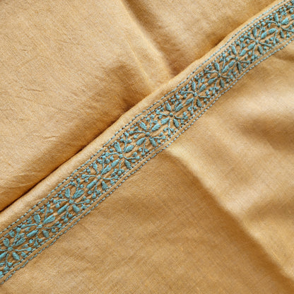 Moonga Silk Mens Chikankari Half Shirt Fabric (Golden Yellow )