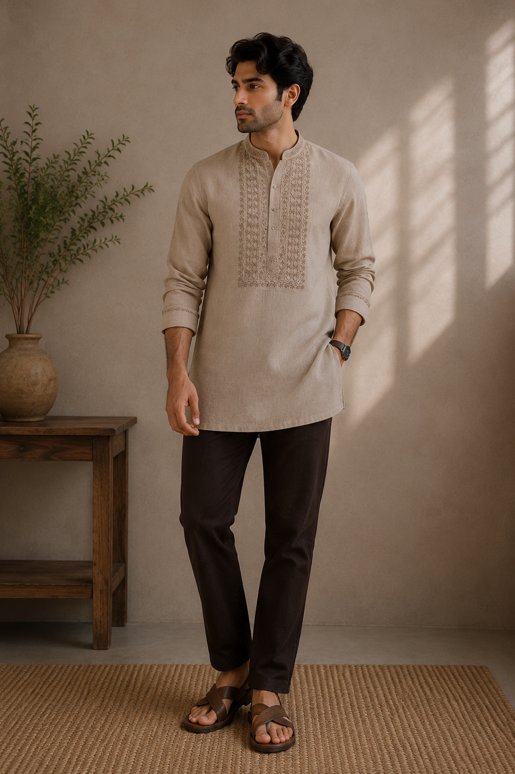 Agastya | Pure Linen | Short Kurta | Tan