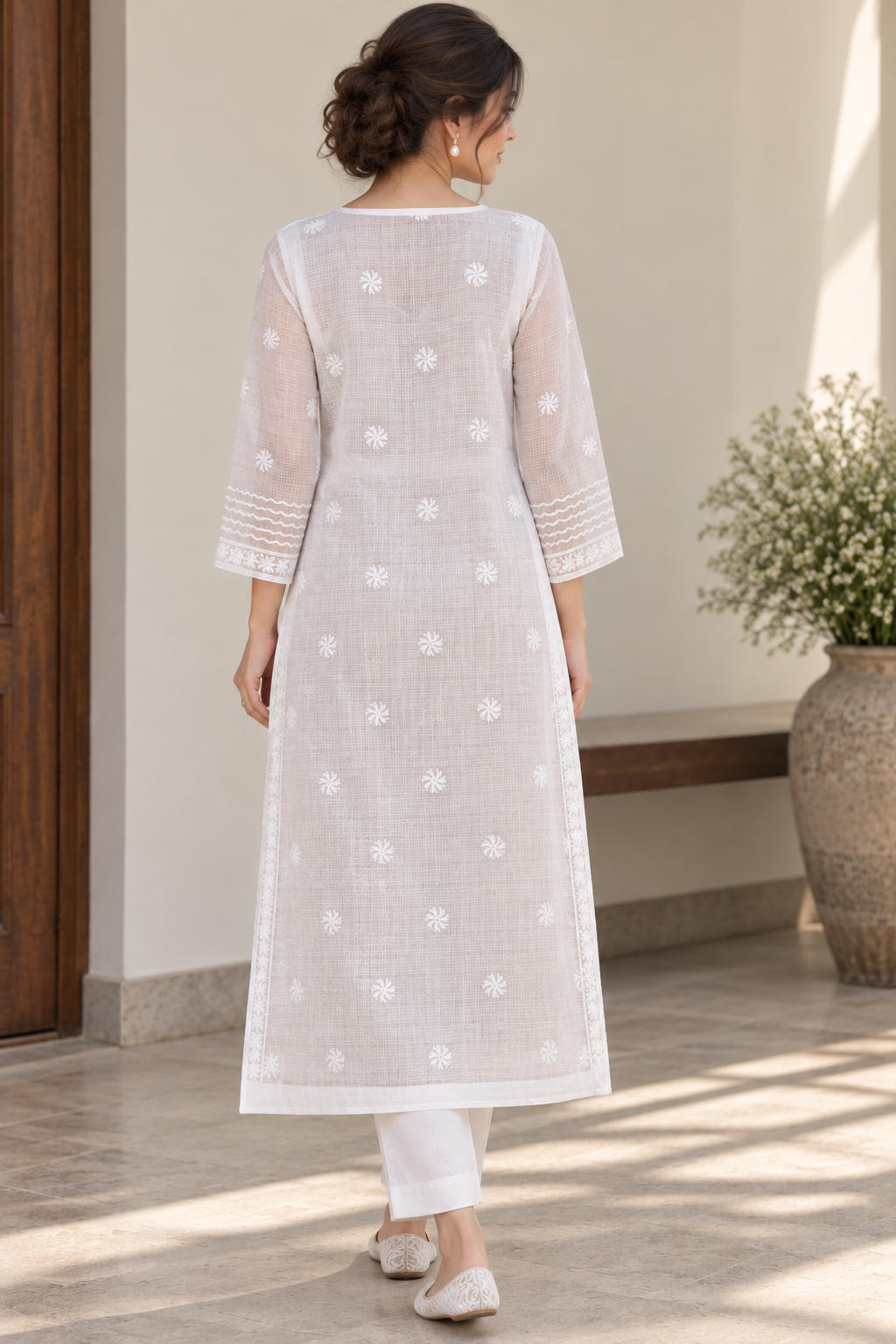 White Kota Doria | Chikankari Kurta Fabric- Dyeable