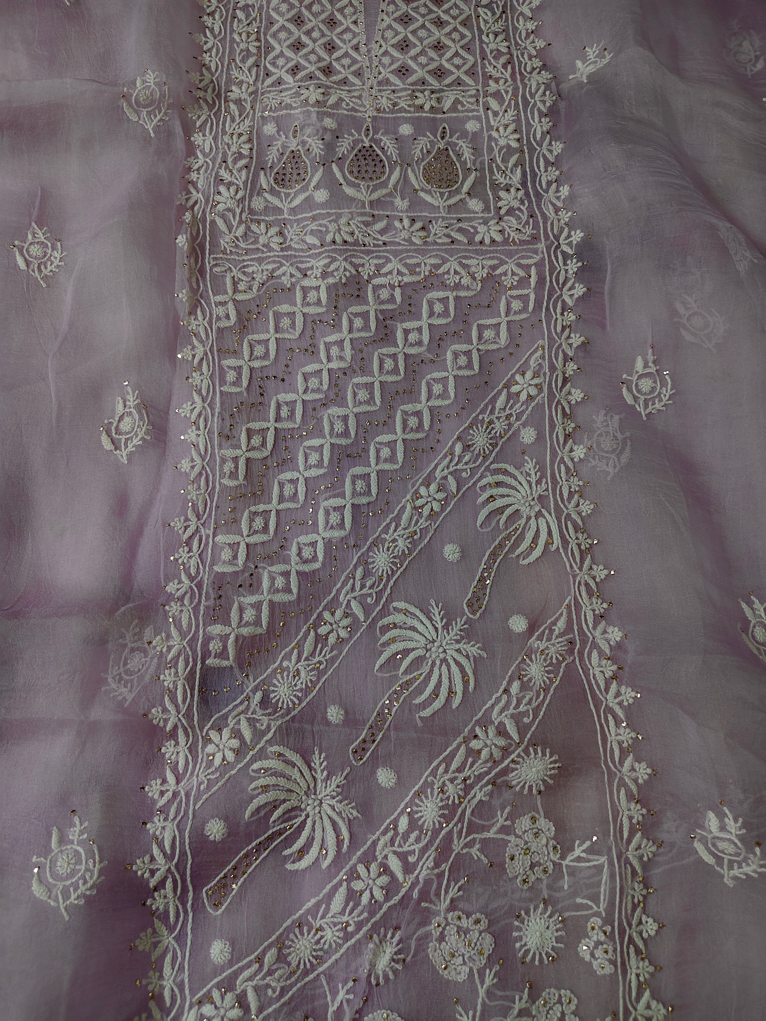 Unstitched Kurta Dupatta Fabric | Pure Organza | Lilac