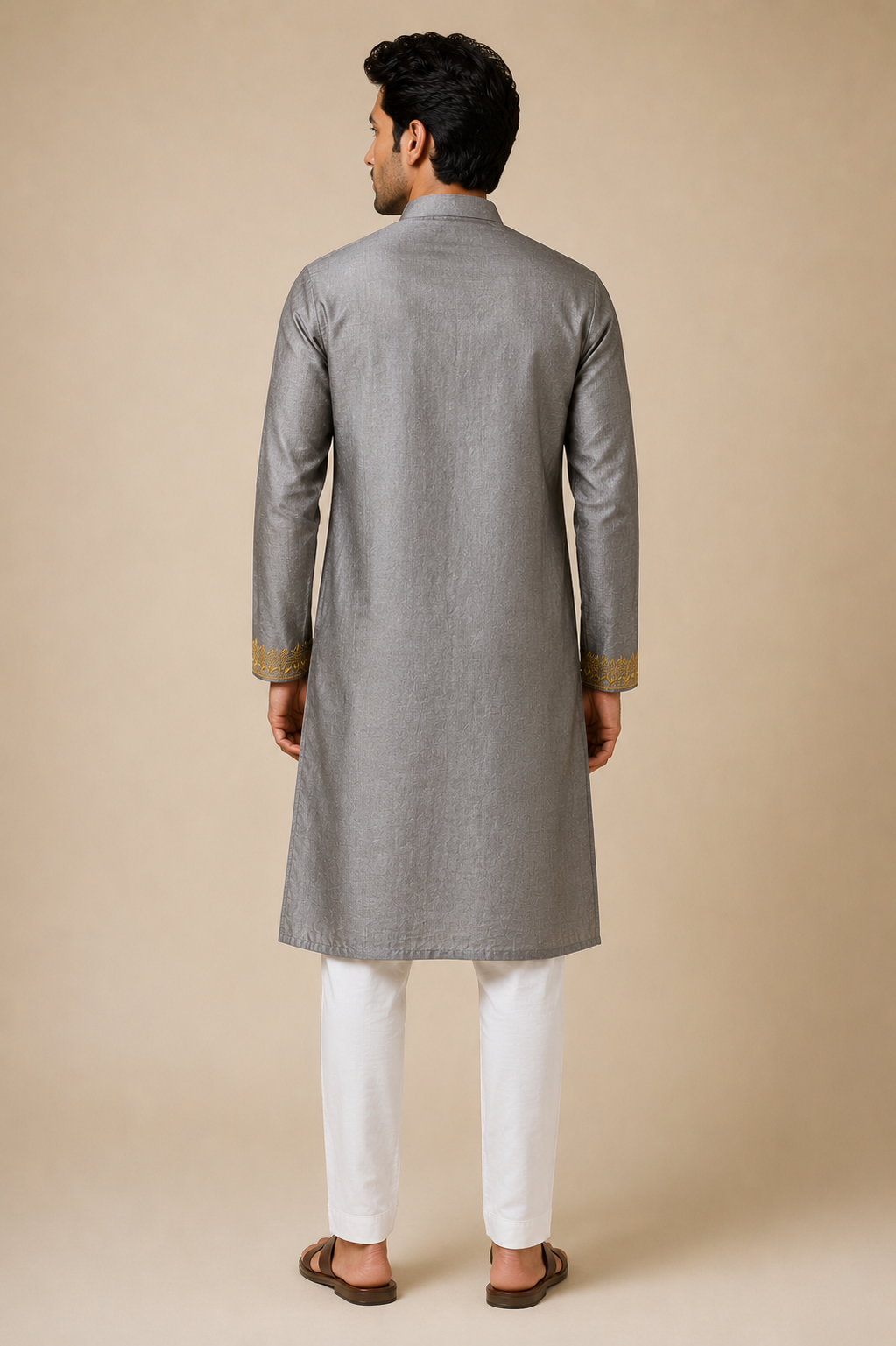 Agastya | Unstitched Tussar Silk Chikankari Kurta Fabric- Steel Grey