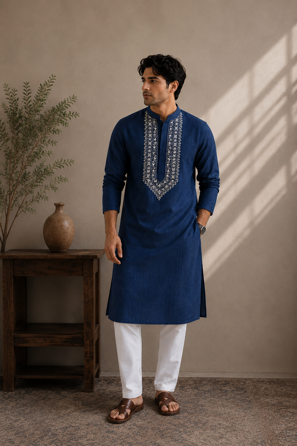 Agastya | Pure Linen | Long Kurta | Coral Blue