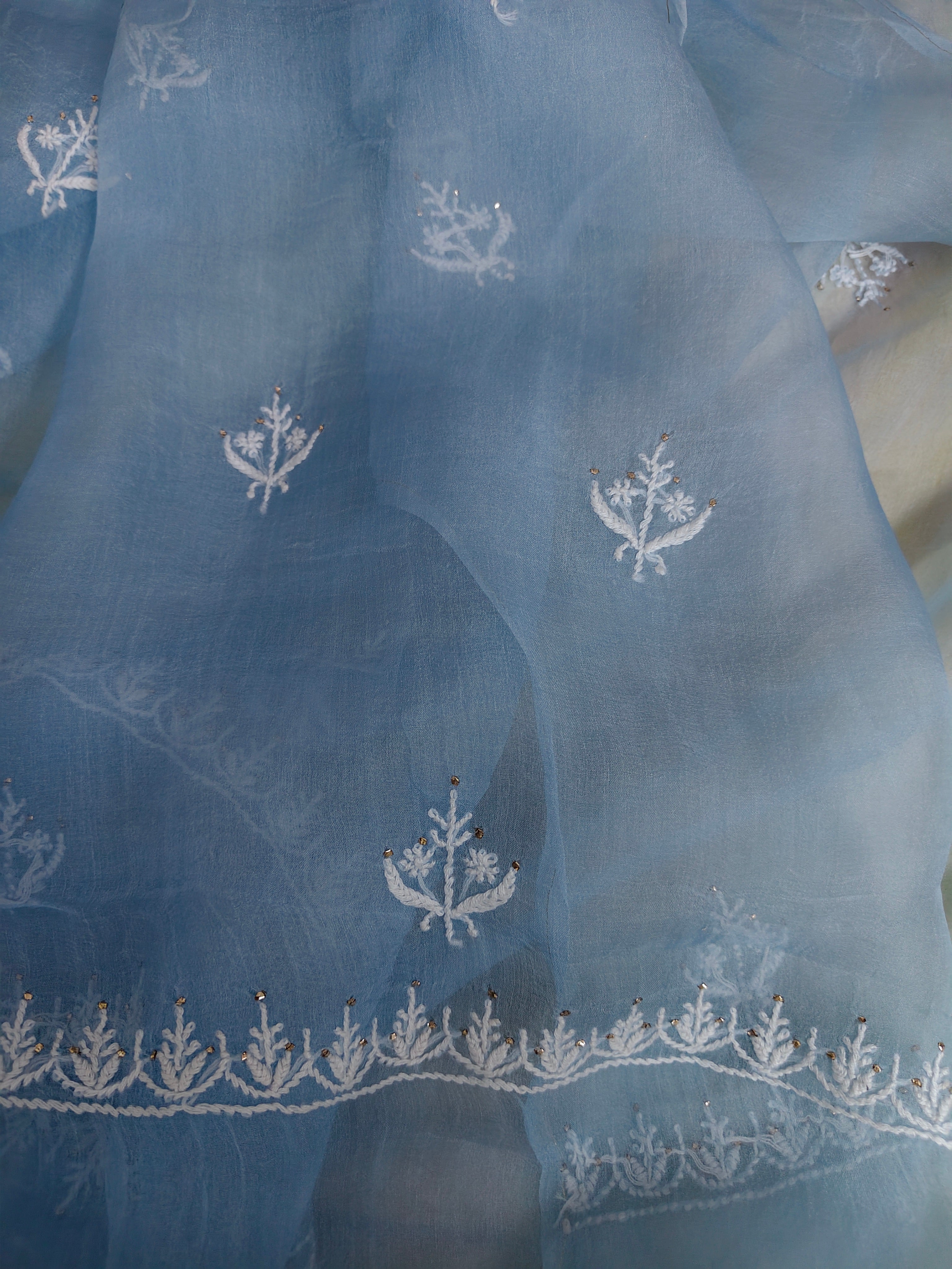 Unstitched Kurta Dupatta Fabric | Pure Organza | Powder Blue