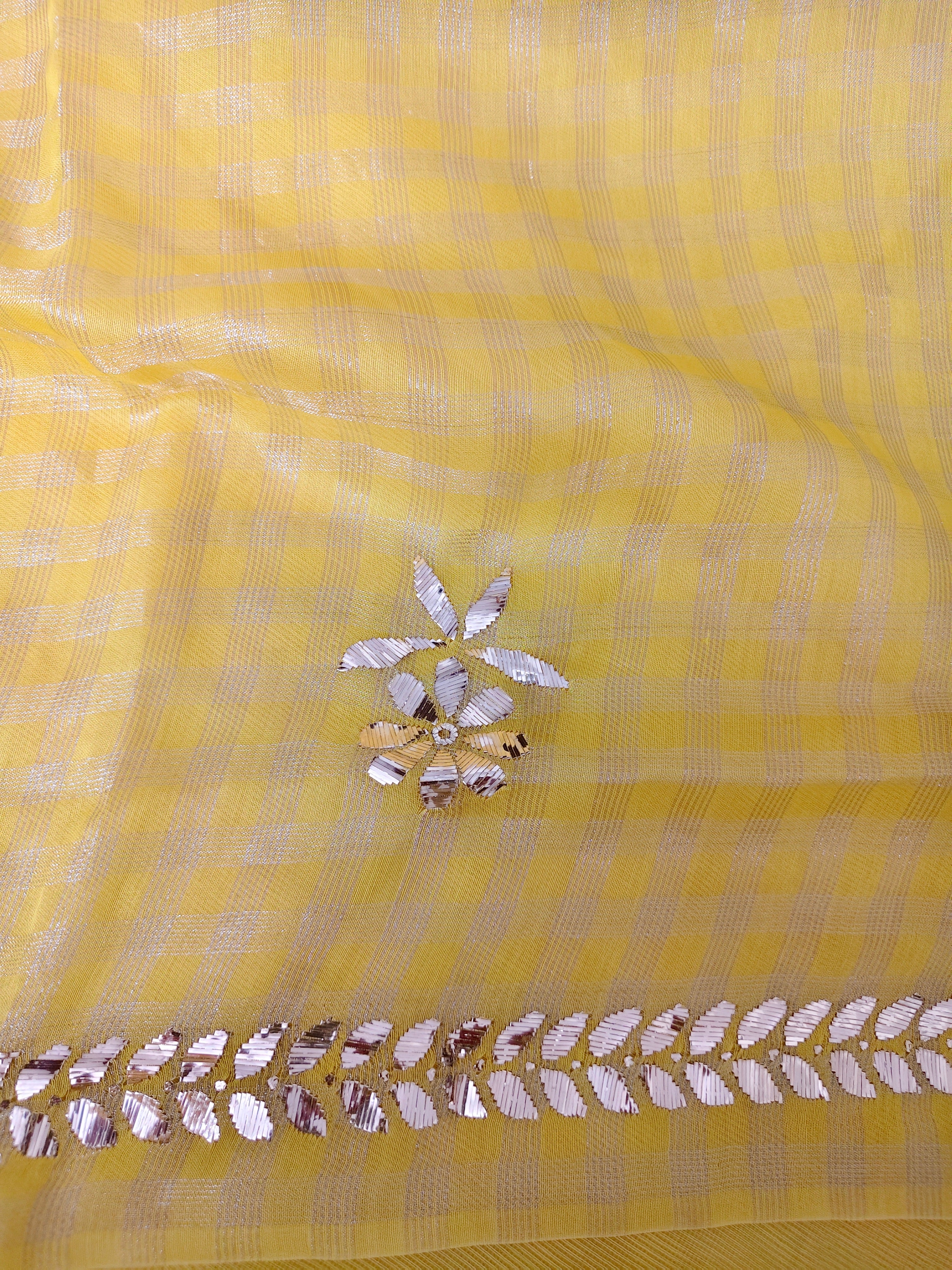 Unstitched Kurta Dupatta Fabric | Chanderi Tissue | Yellow