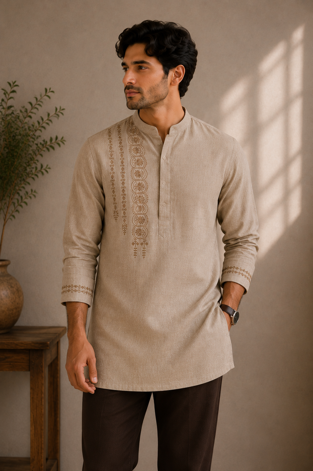 Agastya | Pure Linen | Short Kurta | Tan