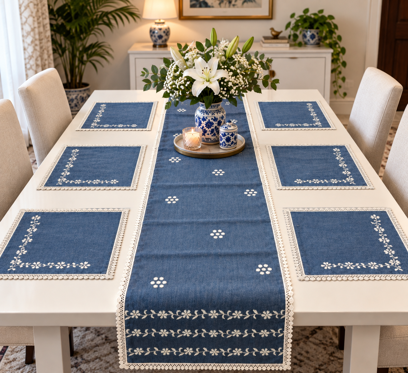 Spandan | 14" x 60"| Denim | Blue Dining Set
