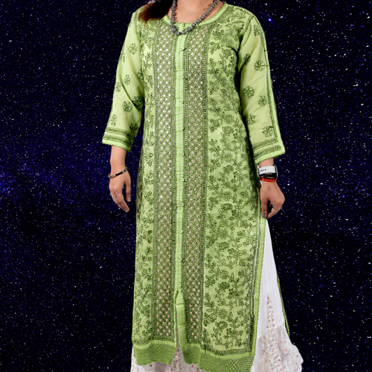 Cotton Chikankari Kurta with Gotapatti (Green)