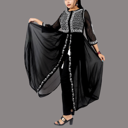 Georgette Chikankari Harem Dress (Black)